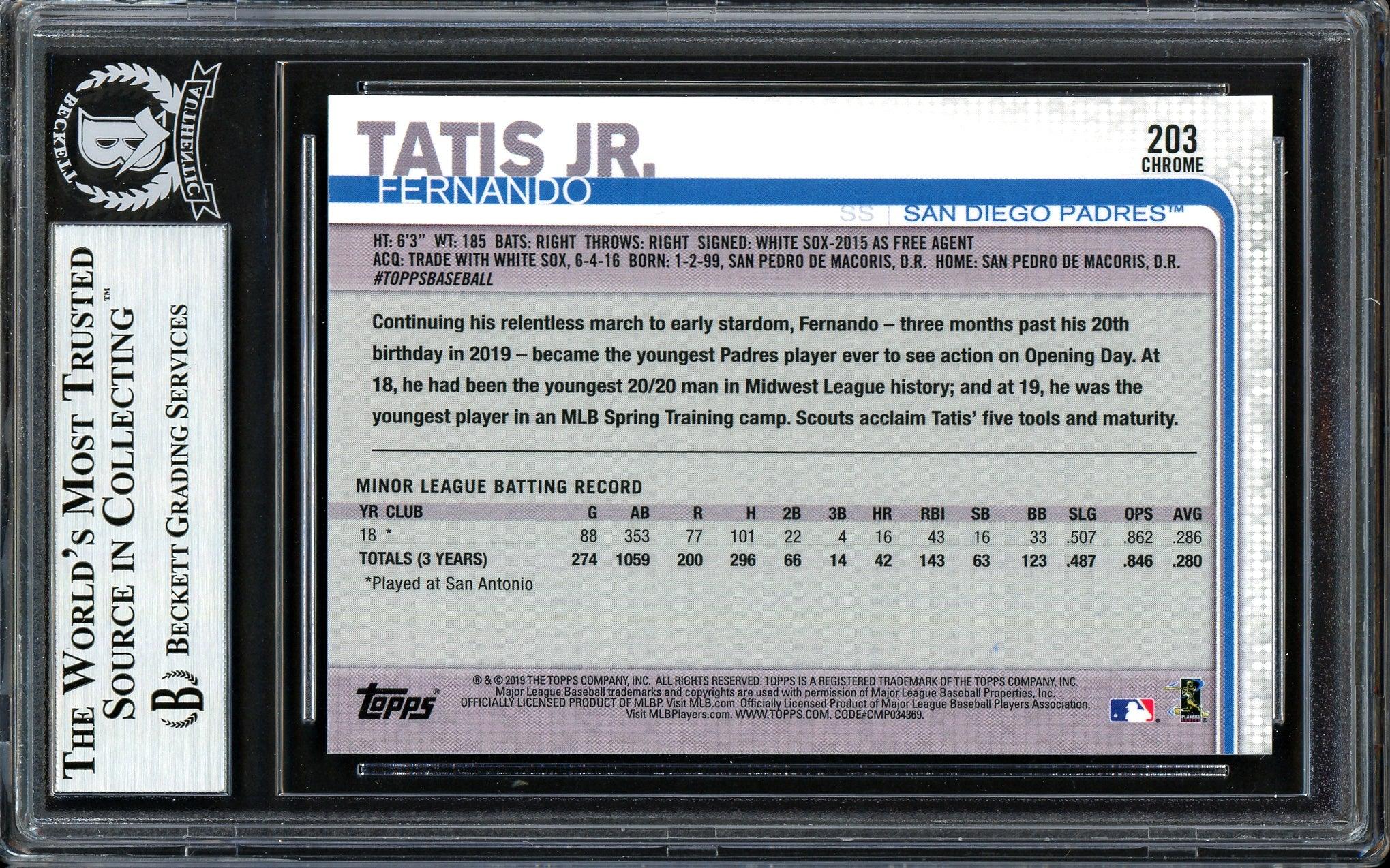 Fernando Tatis Jr. Autographed 2019 Topps Chrome Rookie Card #203 San Diego Padres (Bubbling) Beckett BAS #13609606 - Image 2