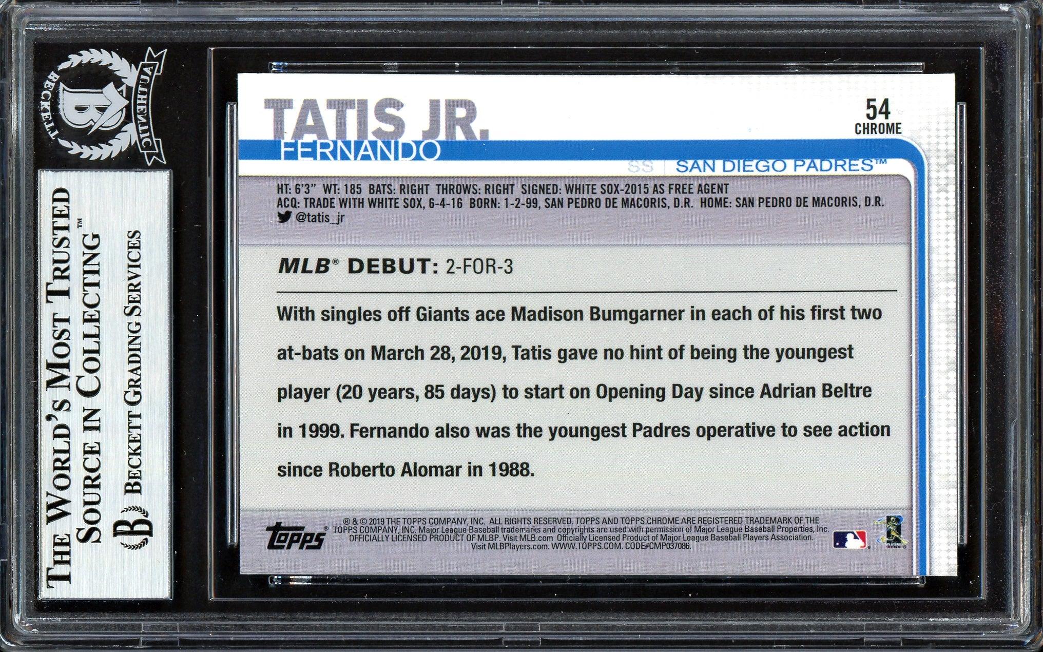 Fernando Tatis Jr. Autographed 2019 Topps Chrome Update Rookie Card #54 San Diego Padres Beckett BAS #13609660 - Image 2