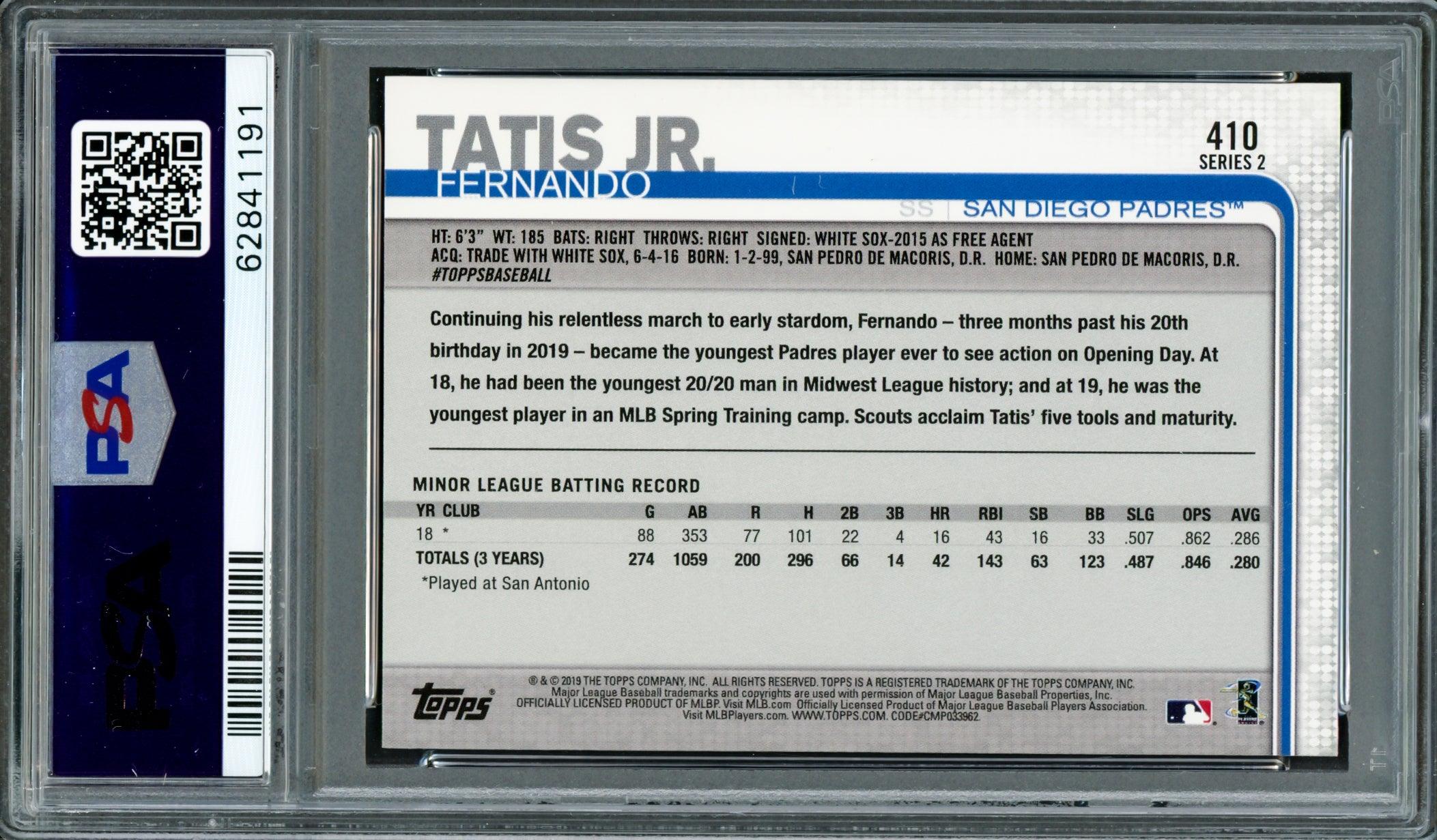 Fernando Tatis Jr. Autographed 2019 Topps Complete Set Montgomery Club Rookie Card #410 San Diego Padres PSA 9 Auto Grade Gem Mint 10 Highest Graded PSA/DNA #62841191 - Image 2