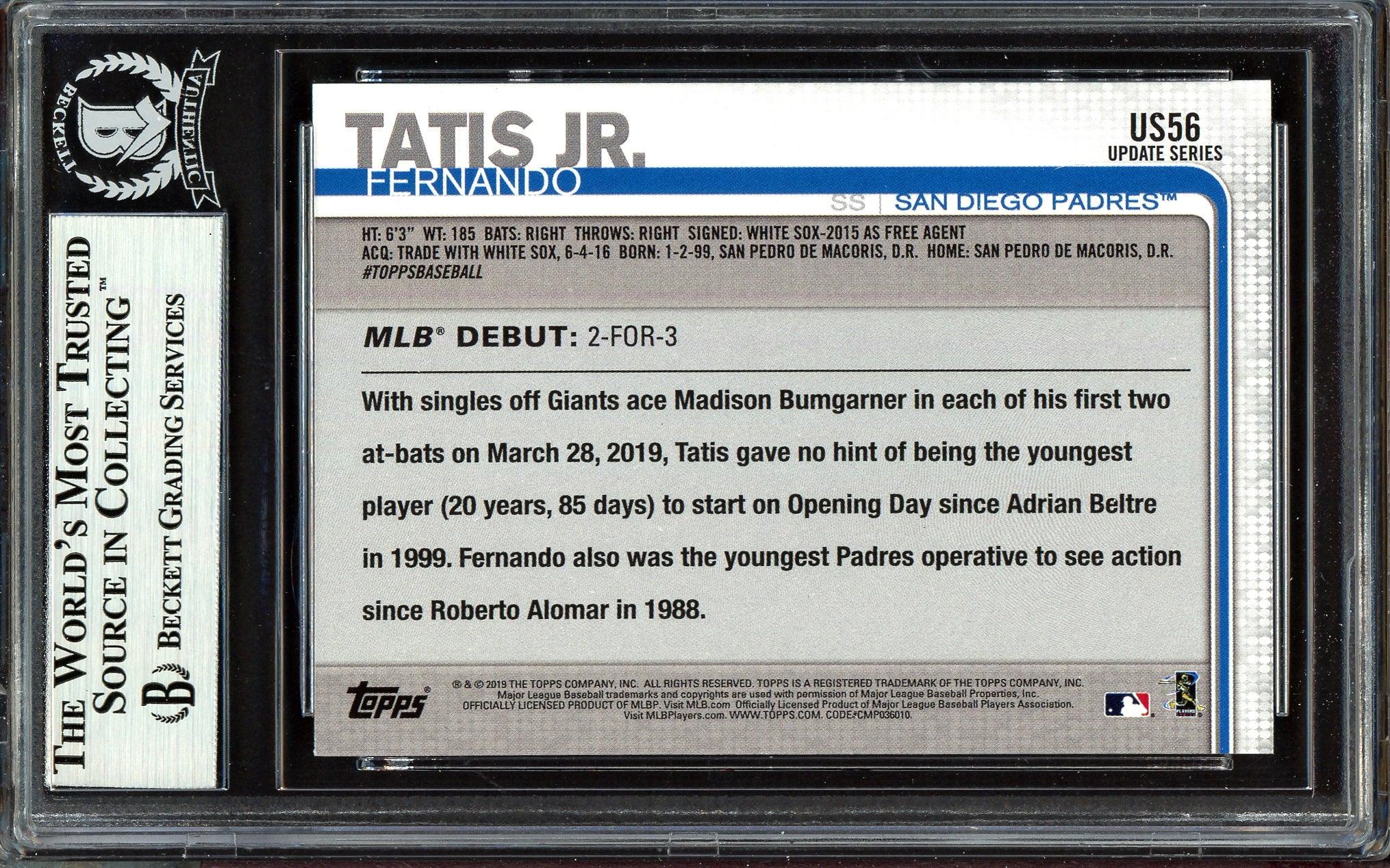 Fernando Tatis Jr. Autographed 2019 Topps Update Rookie Card #US56 San Diego Padres Beckett BAS #13609731 - Image 2