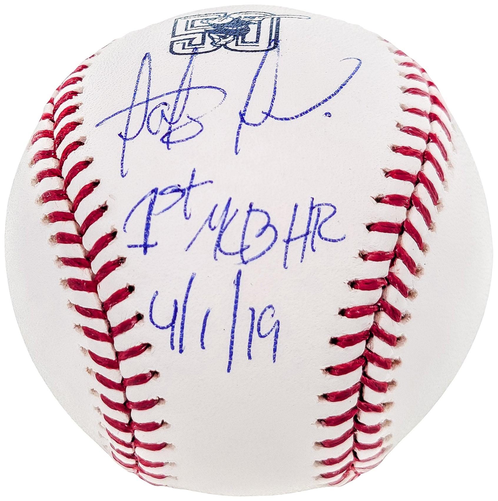Fernando Tatis Jr. Autographed Official MLB 50th Anniversary Logo Baseball San Diego Padres "1st MLB HR 4/1/19" JSA #SD53983 - Image 2