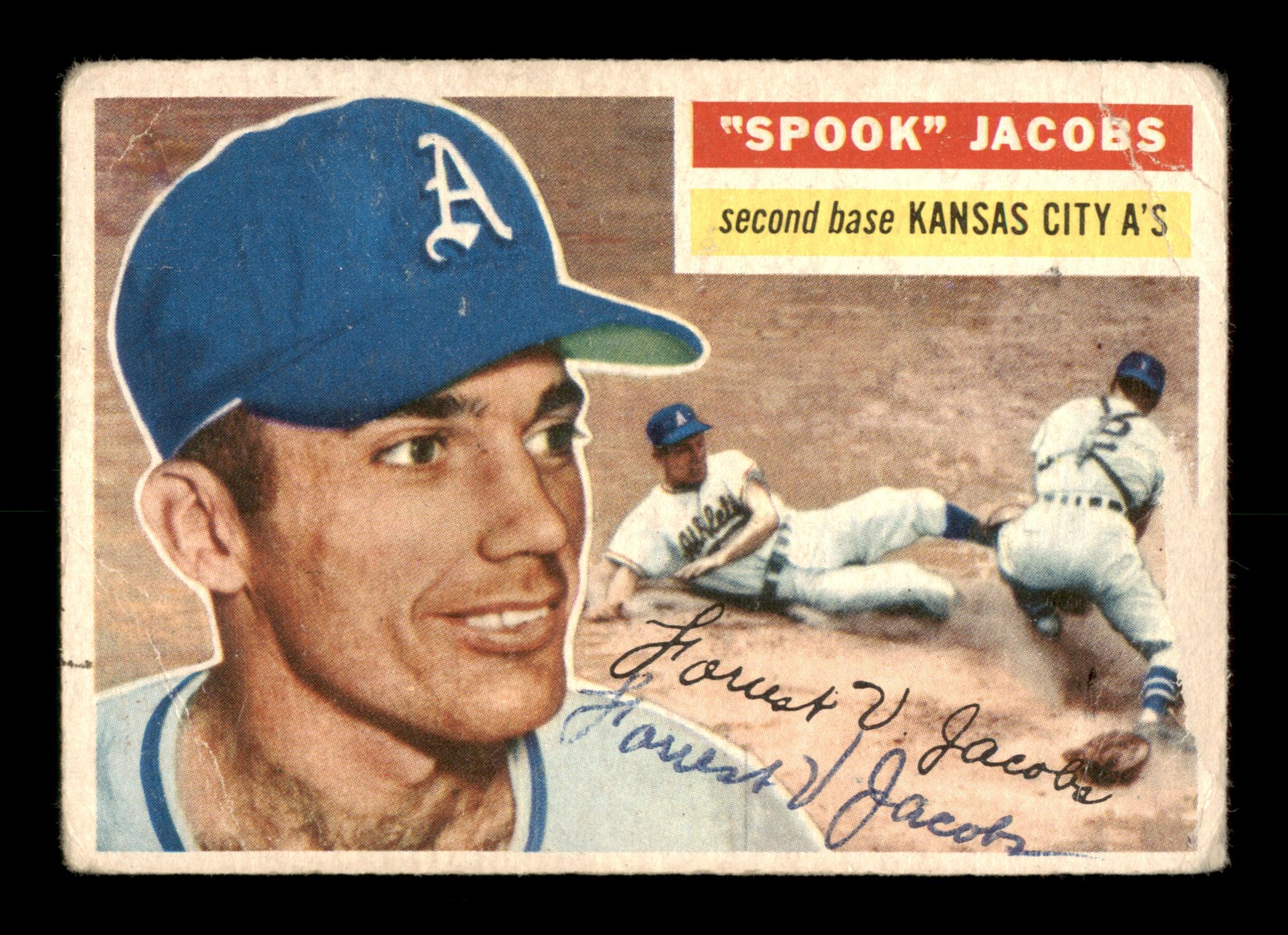 Forrest Jacobs Autographed 1956 Topps Card #151 Kansas City A's SKU #198422