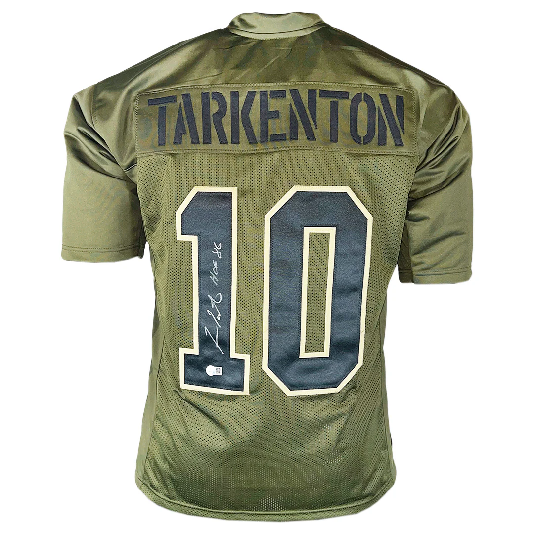 Fran Tarkenton Signed HOF 86 Inscription Minnesota Salute to Service Football Jersey (Beckett)