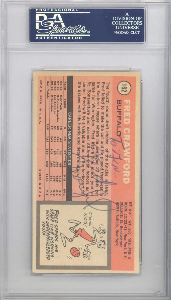 Fred Crawford Autographed 1970 Topps Card #162 Buffalo Braves Signed Twice PSA/DNA #83921931 - Image 2