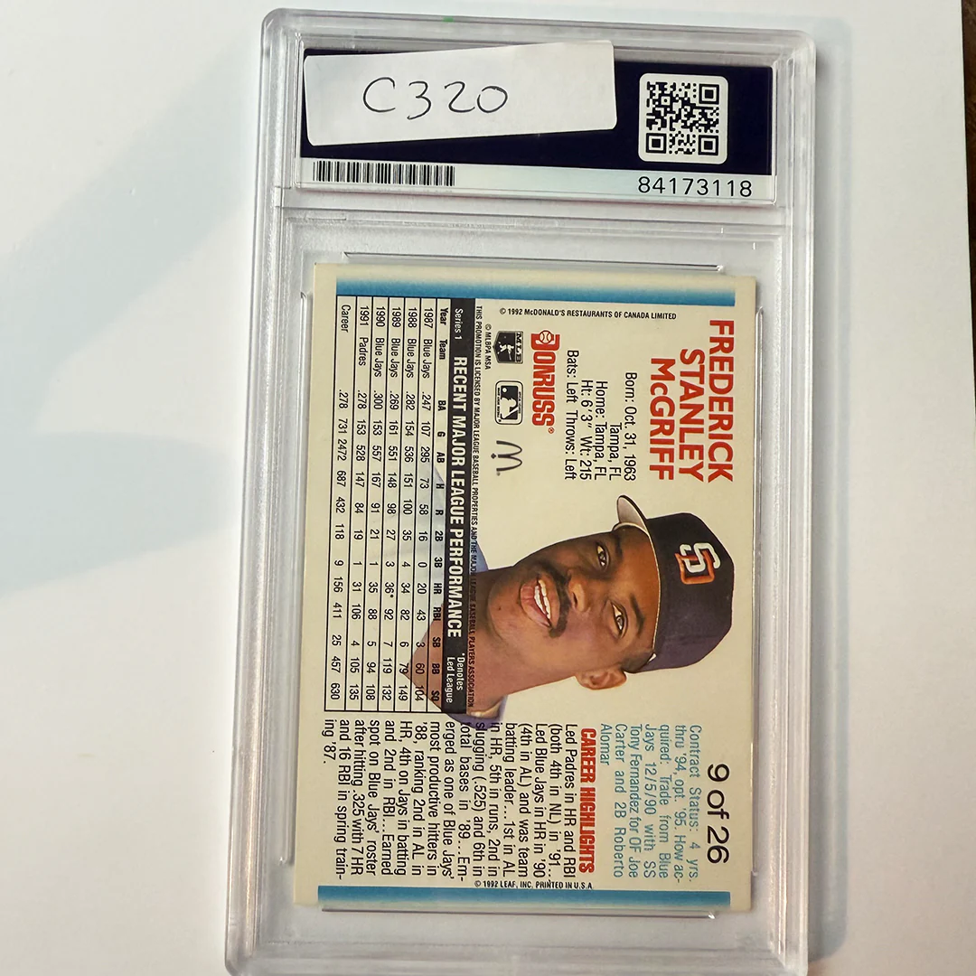 Fred McGriff Signed 1992 McDonalds Donruss #9 PSA Auto Authentic - Image 2