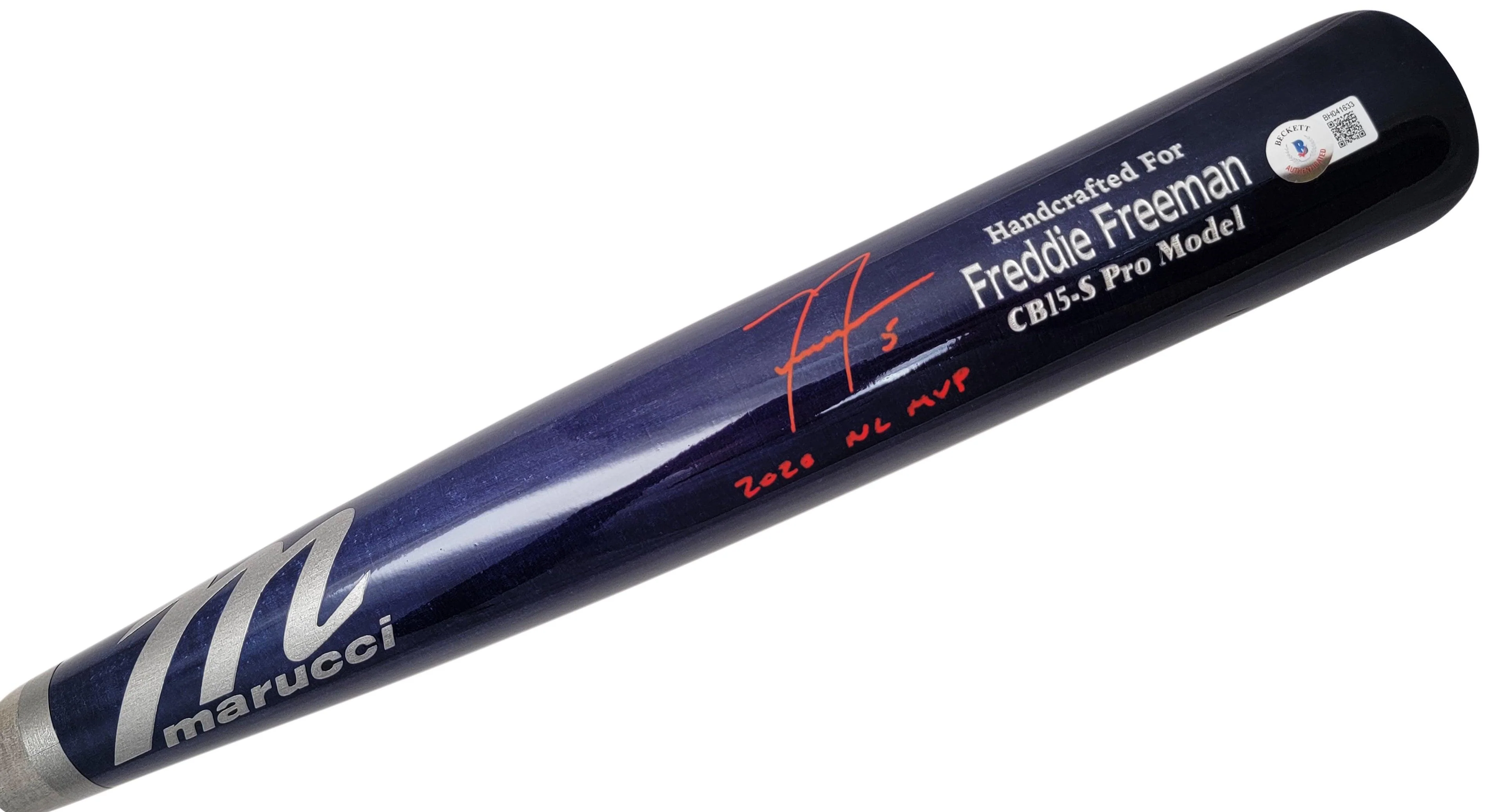 Freddie Freeman Autographed Blue & Grey Marucci Game Model Bat Atlanta Braves "2020 NL MVP" Beckett BAS QR Stock #209151 - Image 2