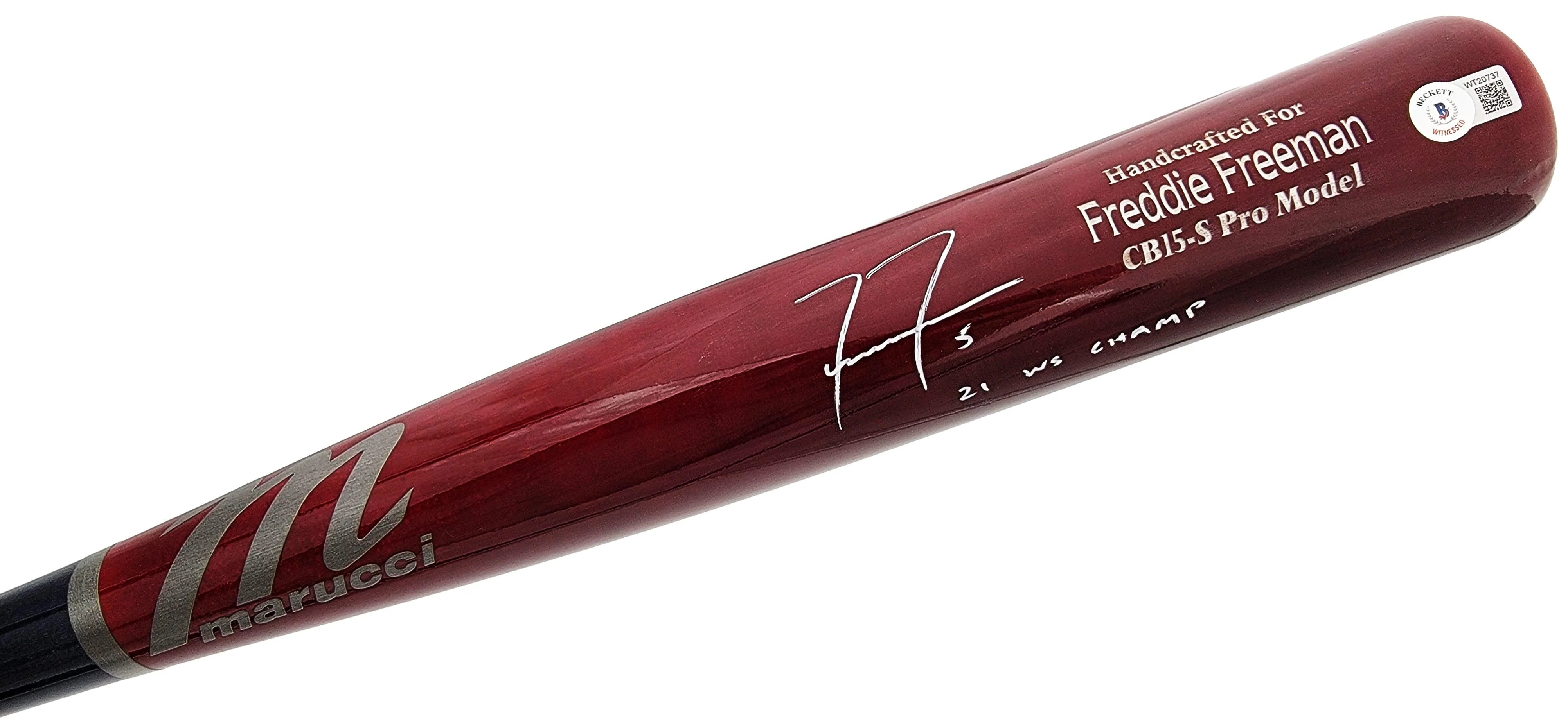 Freddie Freeman Autographed Brown & Blue Marucci Game Model Bat Atlanta Braves "21 WS Champ" Beckett BAS QR Stock #201178 - Image 2