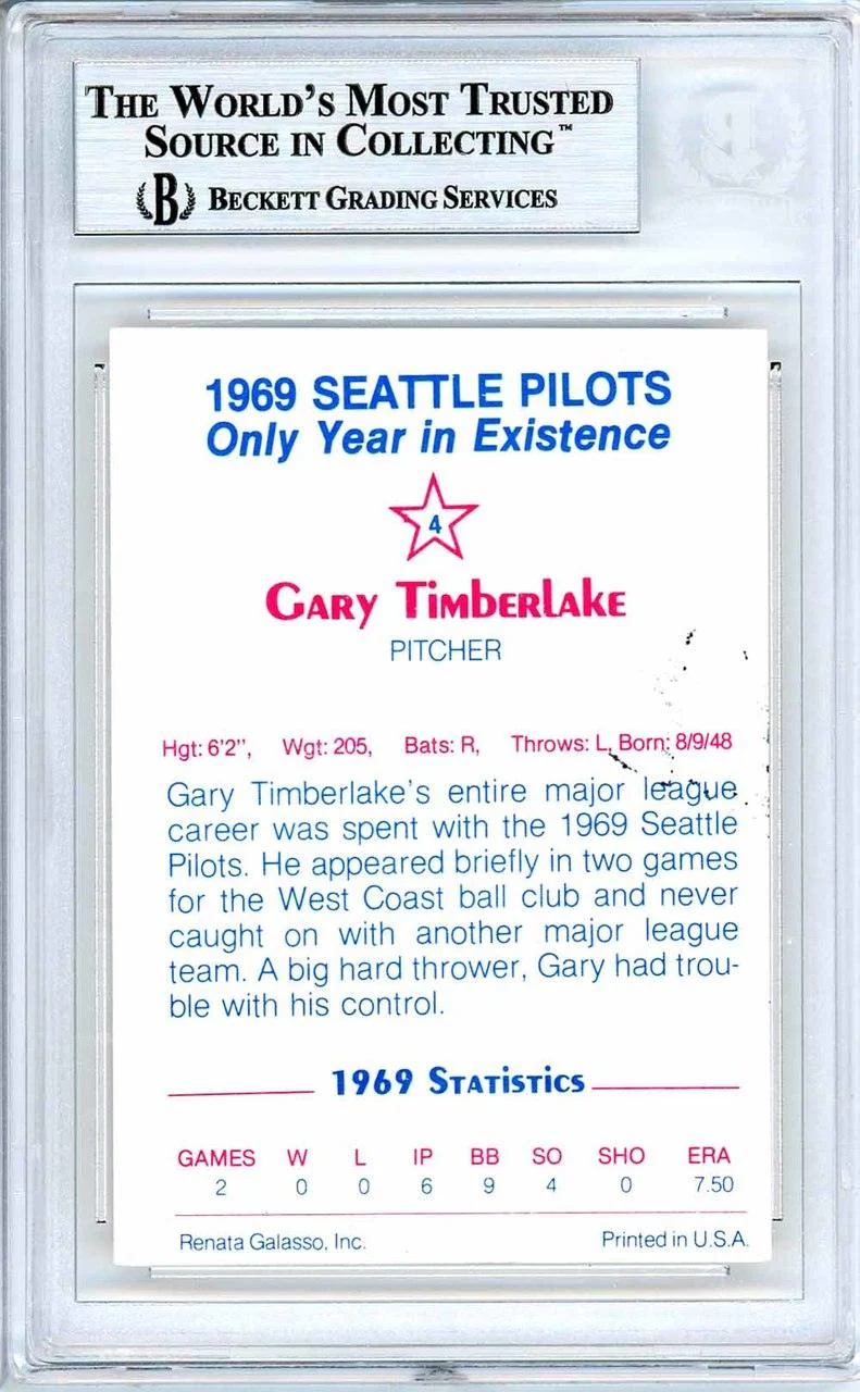 Gary Timberlake Autographed 1983 Renata Galasso Card #4 Seattle Pilots Beckett BAS #10712166 - Image 2