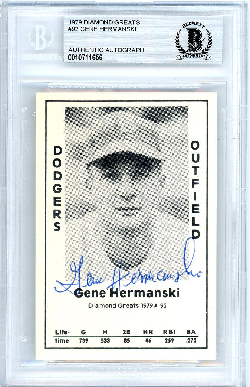 Gene Hermanski Autographed 1979 Diamond Greats Card #92 Brooklyn Dodgers Beckett BAS #10711656