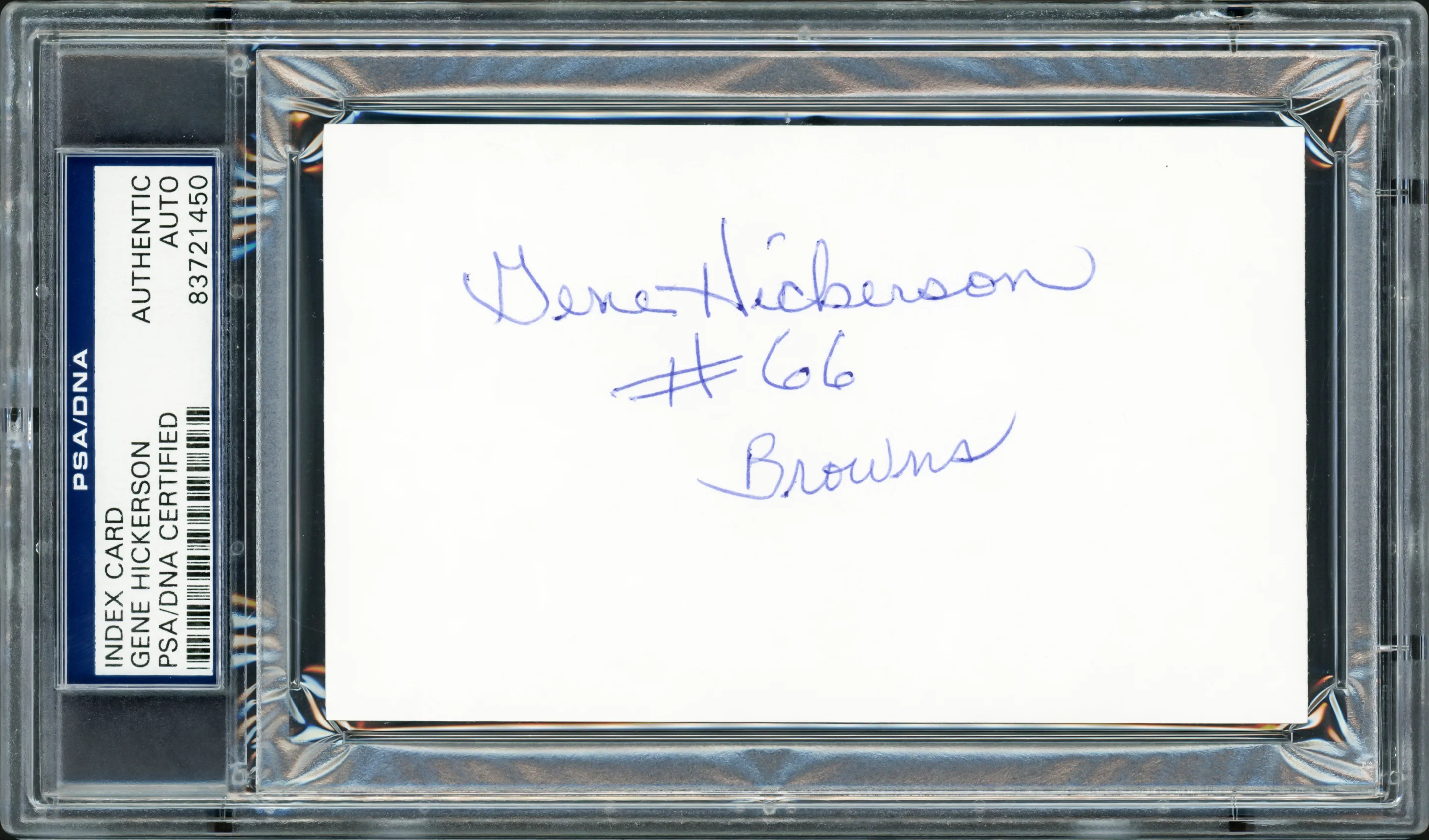 Gene Hickerson Autographed 3x5 Index Card Cleveland Browns Blue Sharpie PSA/DNA Stock #211343