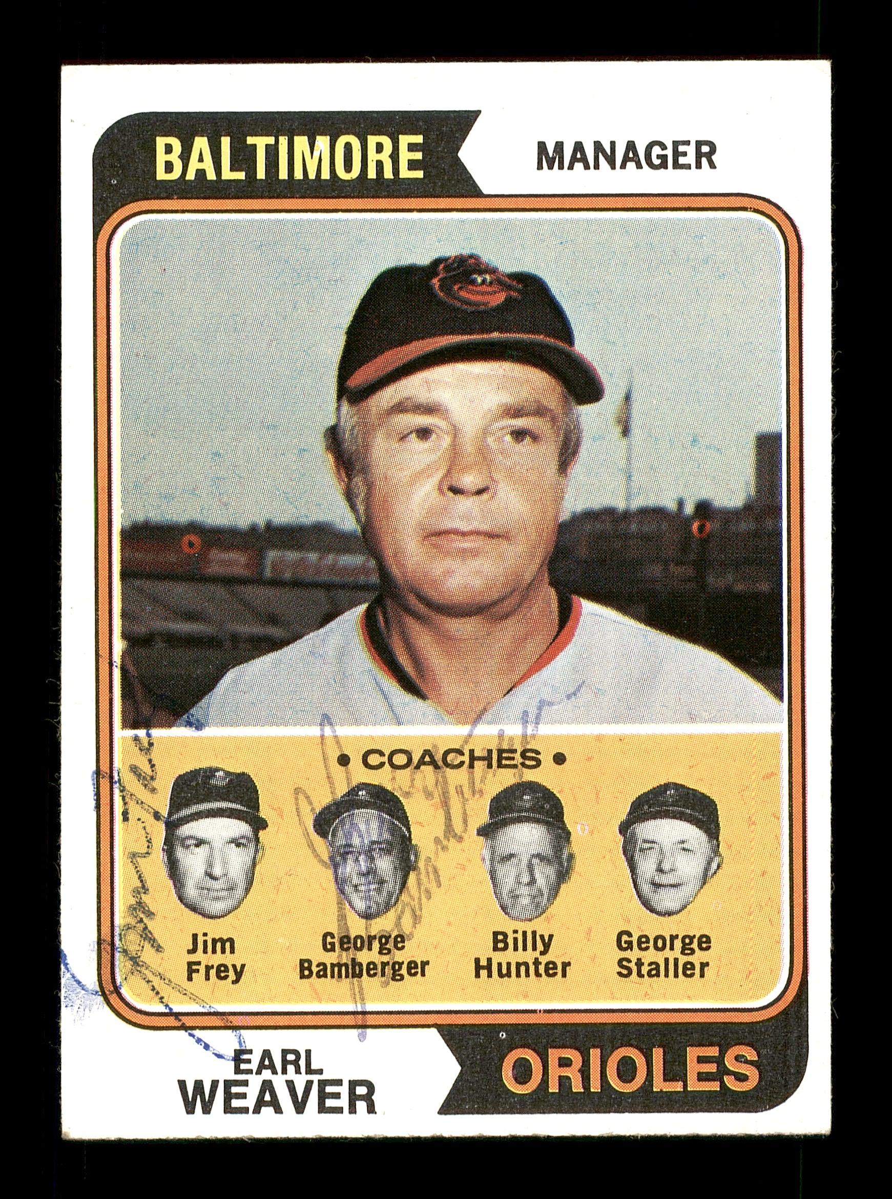 George Bamberger & Jim Frey Autographed 1974 Topps Card #306 Baltimore Orioles SKU #167620