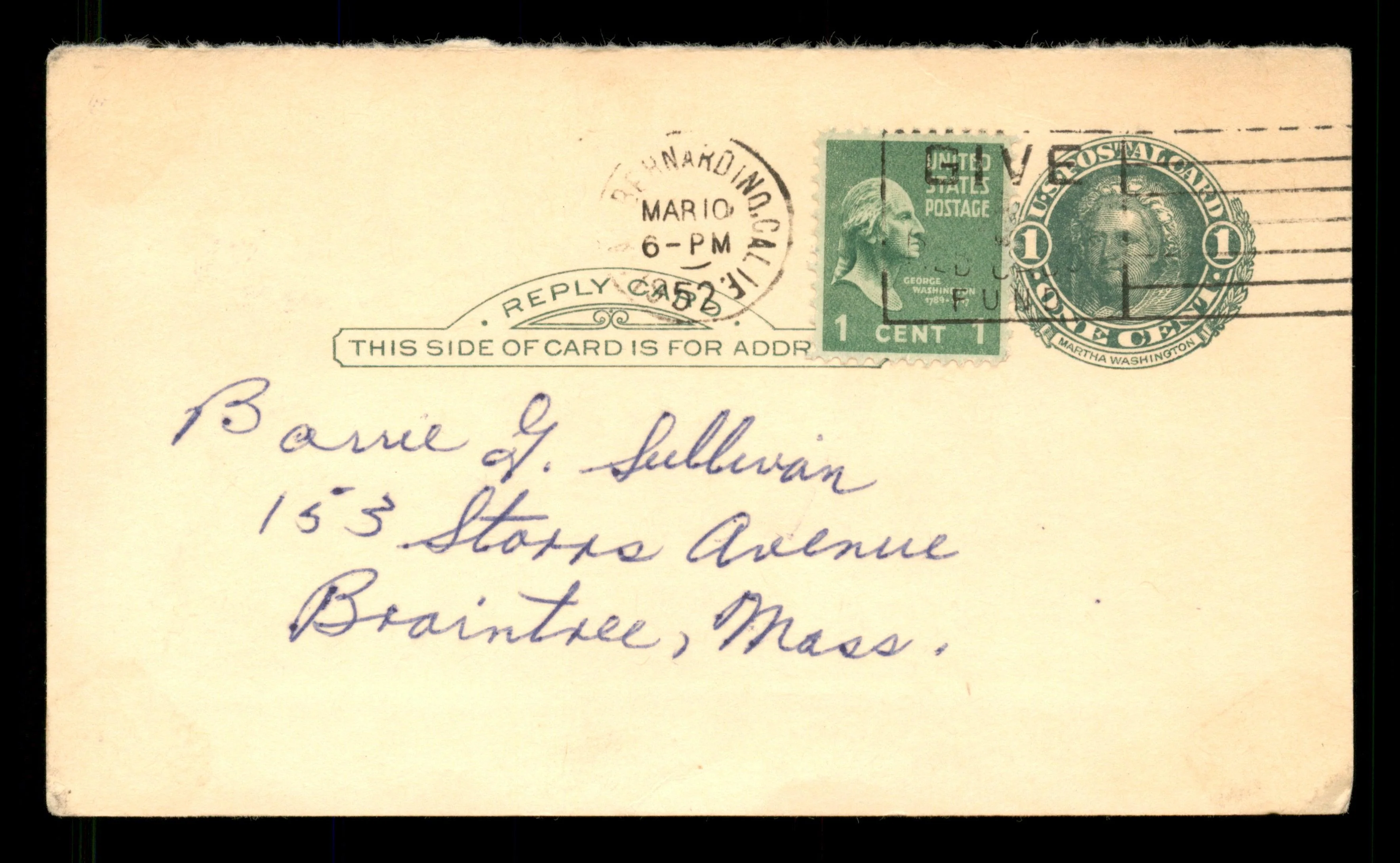 George Metkovich Autographed 3.25x5.5 Government Postcard Boston Red Sox SKU #201422 - Image 2