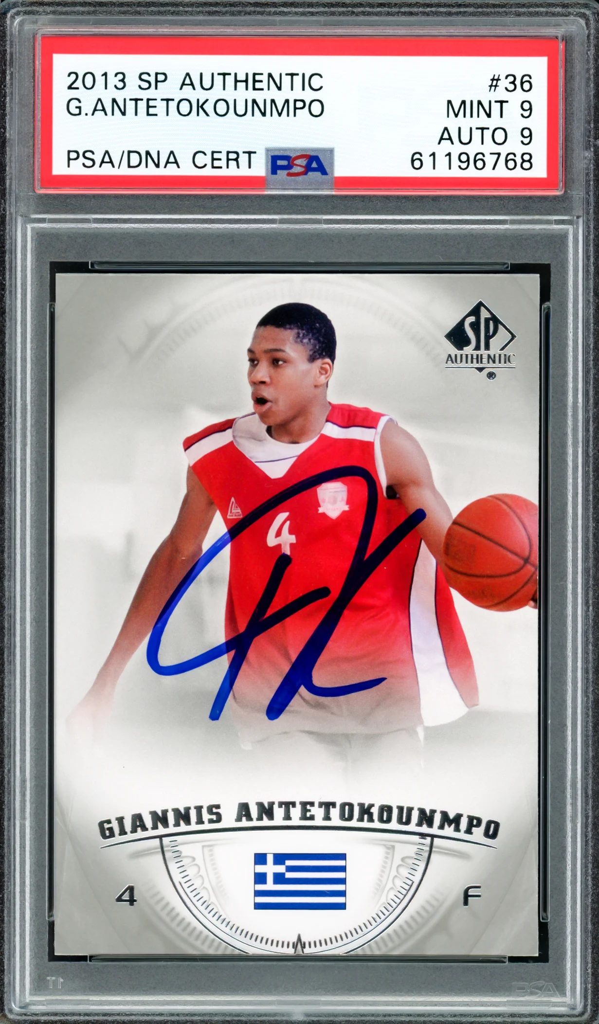 Giannis Antetokounmpo Autographed 2013 SP Authentic Rookie Card #36 Milwaukee Bucks PSA 9 Auto Grade Mint 9 PSA/DNA #61196768