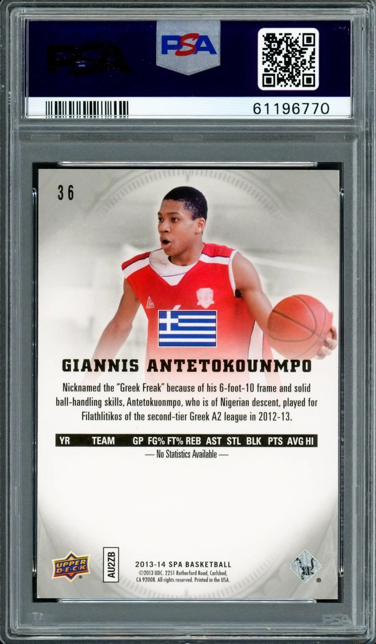 Giannis Antetokounmpo Autographed 2013 SP Authentic Rookie Card #36 Milwaukee Bucks PSA 9 Auto Grade Mint 9 PSA/DNA #61196770 - Image 2