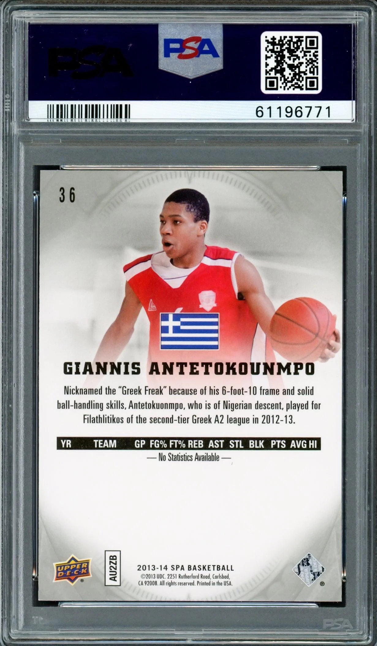 Giannis Antetokounmpo Autographed 2013 SP Authentic Rookie Card #36 Milwaukee Bucks PSA 9 Auto Grade Mint 9 PSA/DNA #61196771 - Image 2