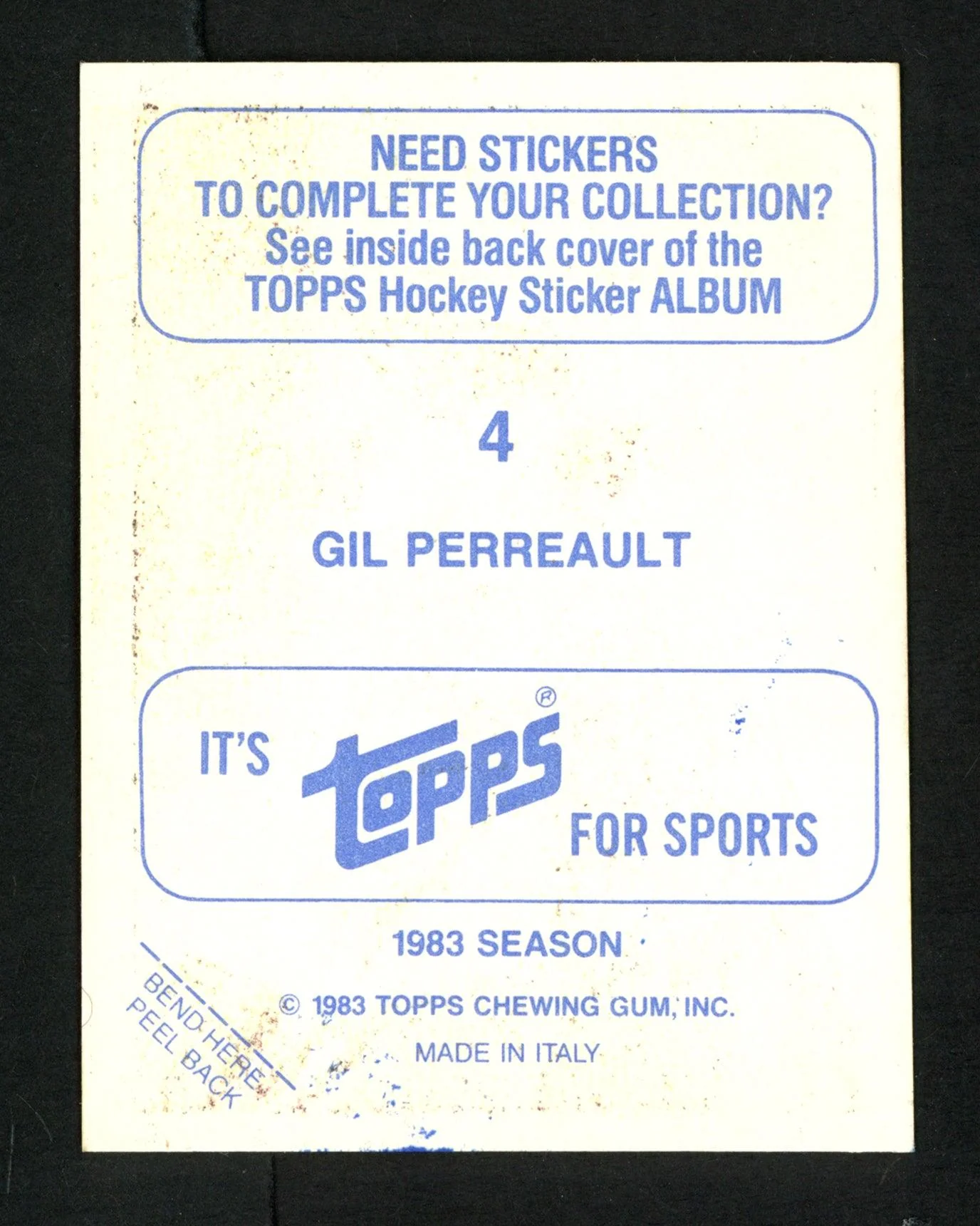 Gil Perreault Autographed 1983-84 Topps Sticker Card #4 Buffalo Sabres SKU #154104 - Image 2