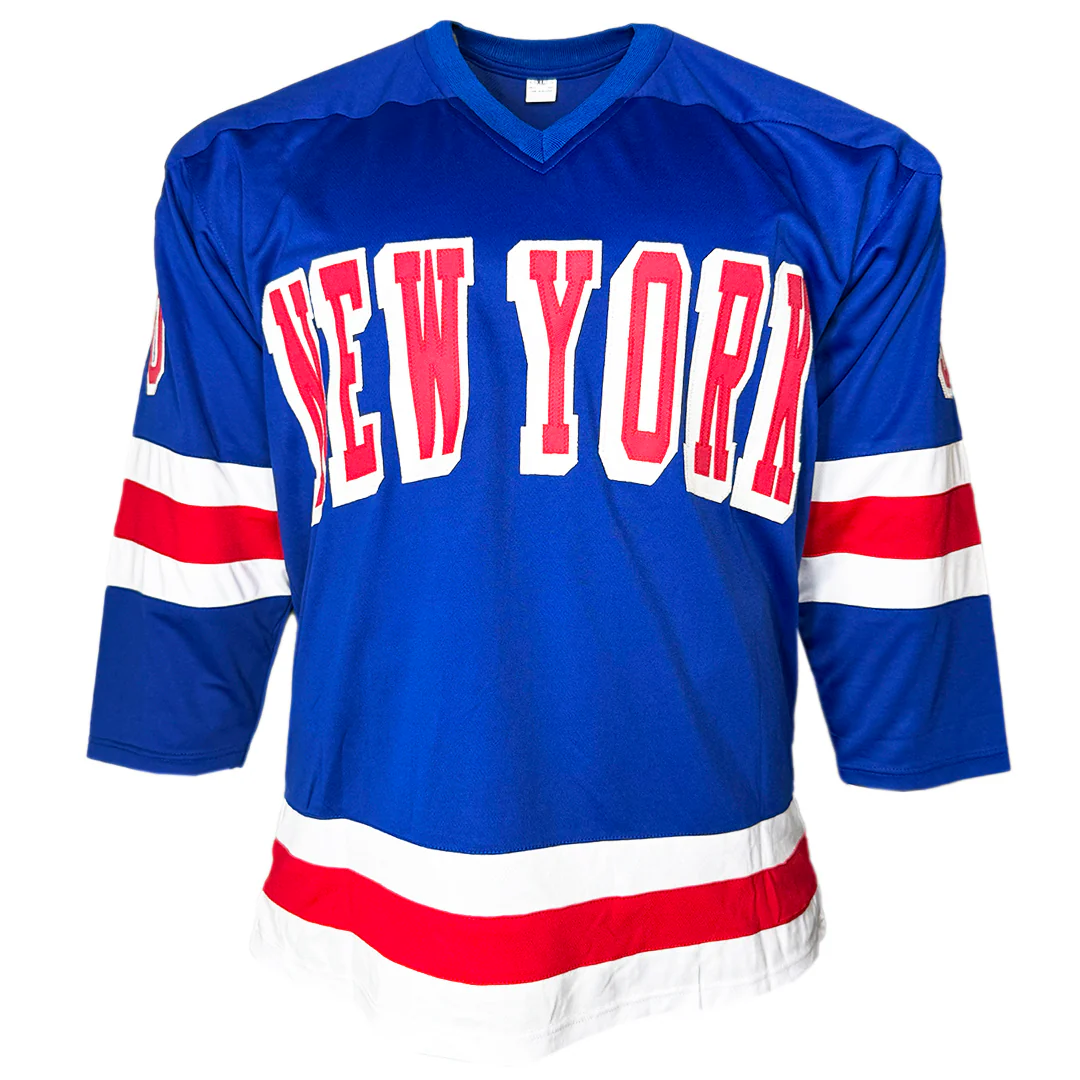 Gilles Villemure Signed 71 Vezina Inscription New York Blue Hockey Jersey (JSA) - Image 3