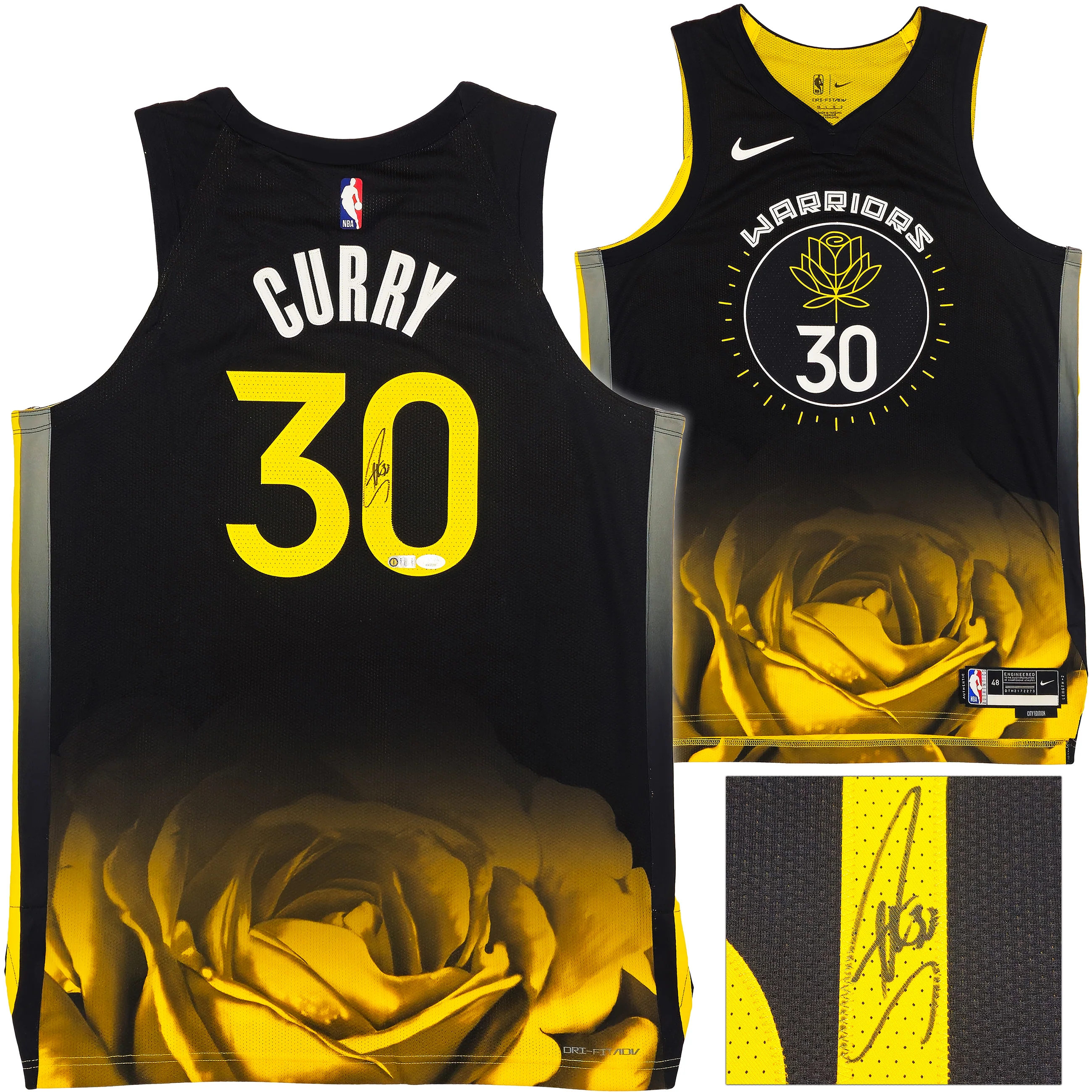 Golden State Warriors Stephen Curry Autographed Black Nike City Edition Jersey Size 48+2 JSA