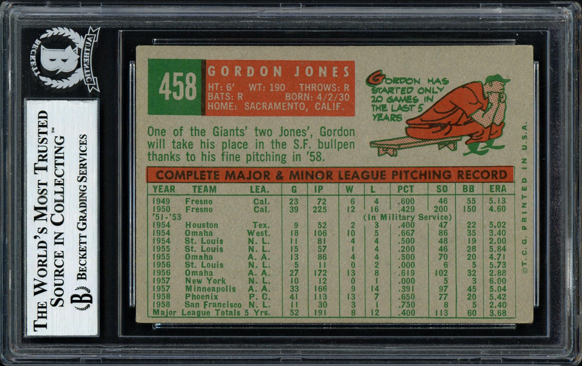 Gordon Jones Autographed 1959 Topps Card #458 San Francisco Giants Beckett BAS #12056626 - Image 2