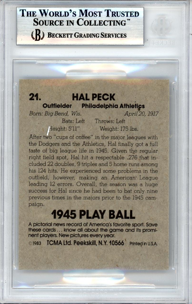Hal Peck Autographed 1983 TCMA 1945 Play Ball Reprint Card #21 Philadelphia A's Beckett BAS #10379290 - Image 2