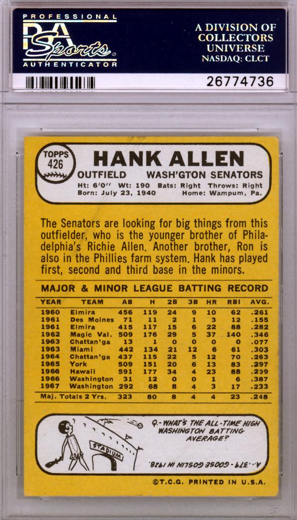 Hank Allen Autographed 1968 Topps Card #426 Washington Senators PSA/DNA #26774736 - Image 2