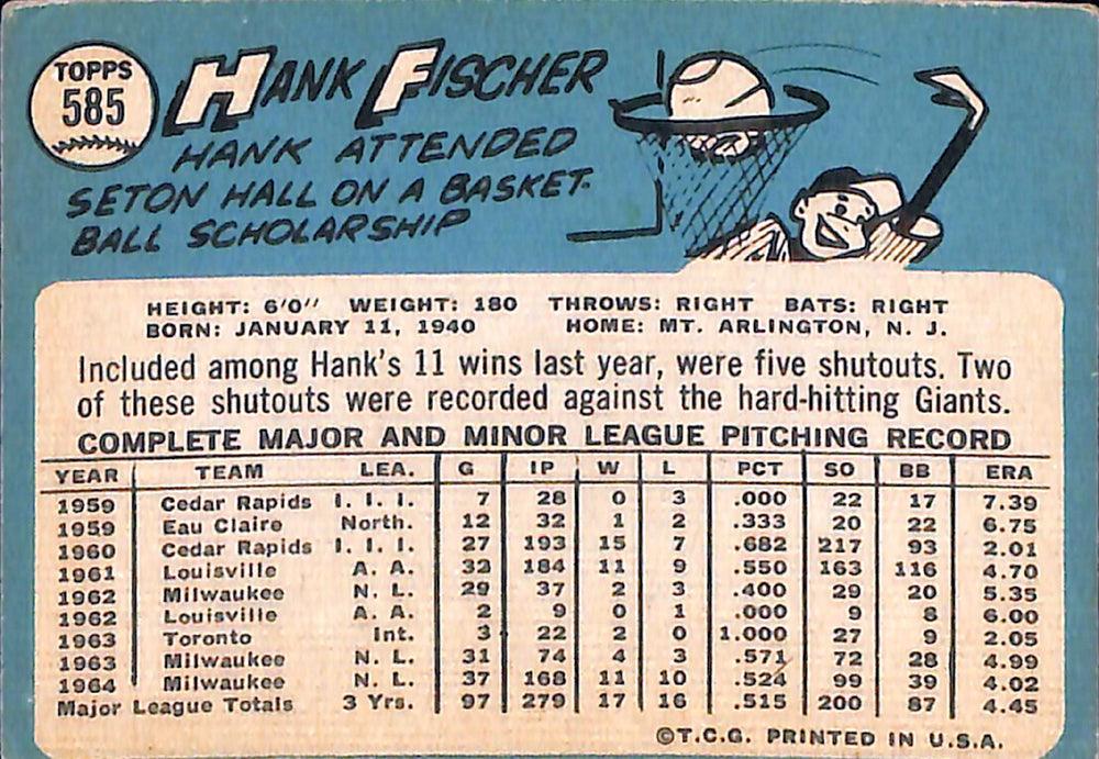 Hank Fischer Autographed 1965 Topps Card #585 Milwaukee Braves SKU #131977 - Image 2