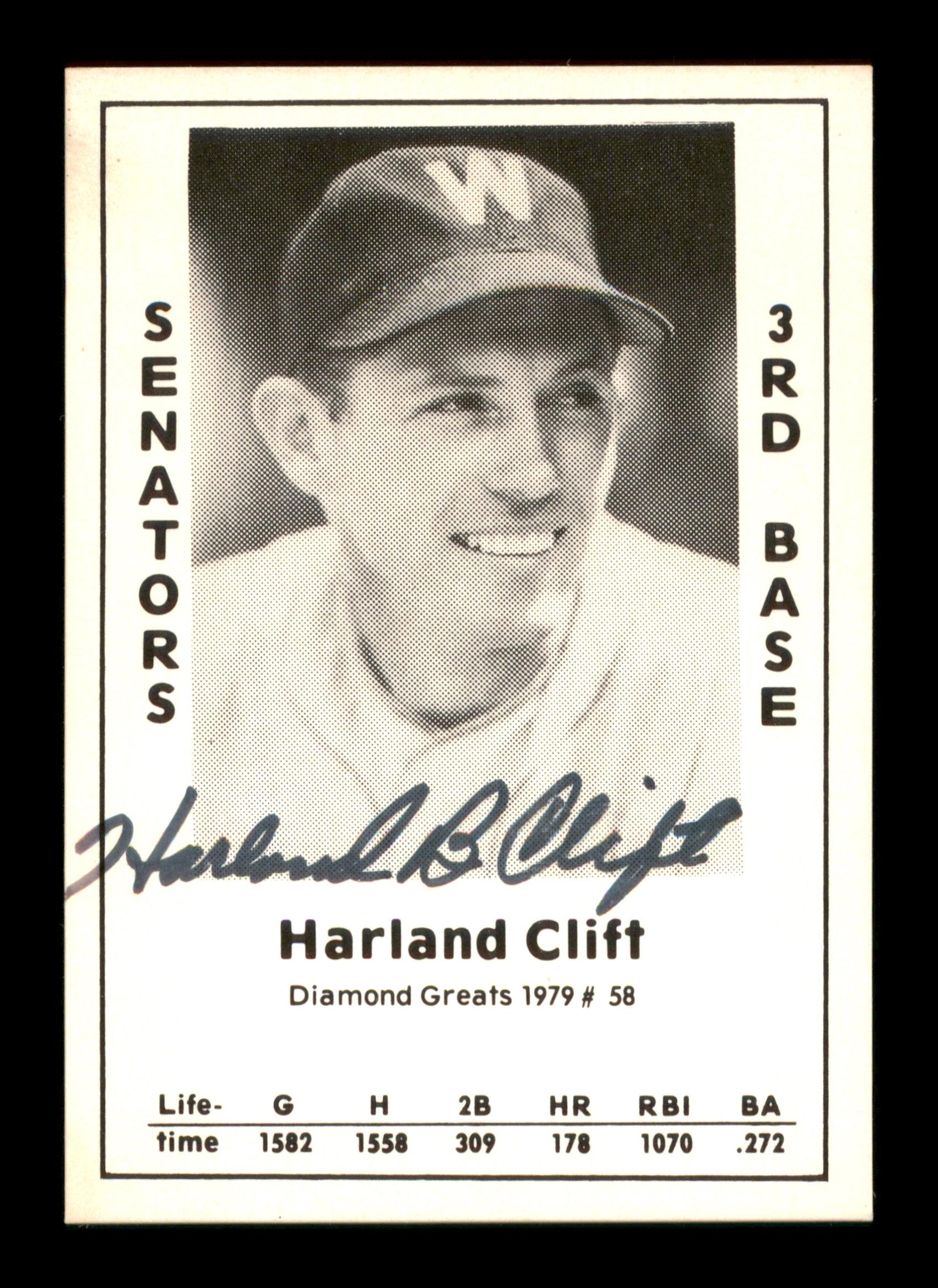 Harland Clift Autographed 1979 Diamond Greats Card #58 Washington Senators SKU #188683