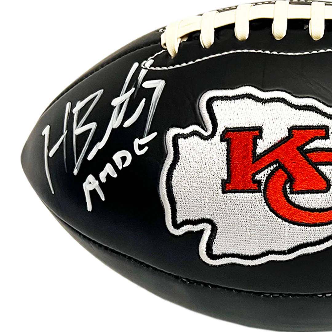 Harrison Butker Signed Kansas City Chiefs Official NFL Team Logo Black Football (JSA Sticker Only)) - Image 2