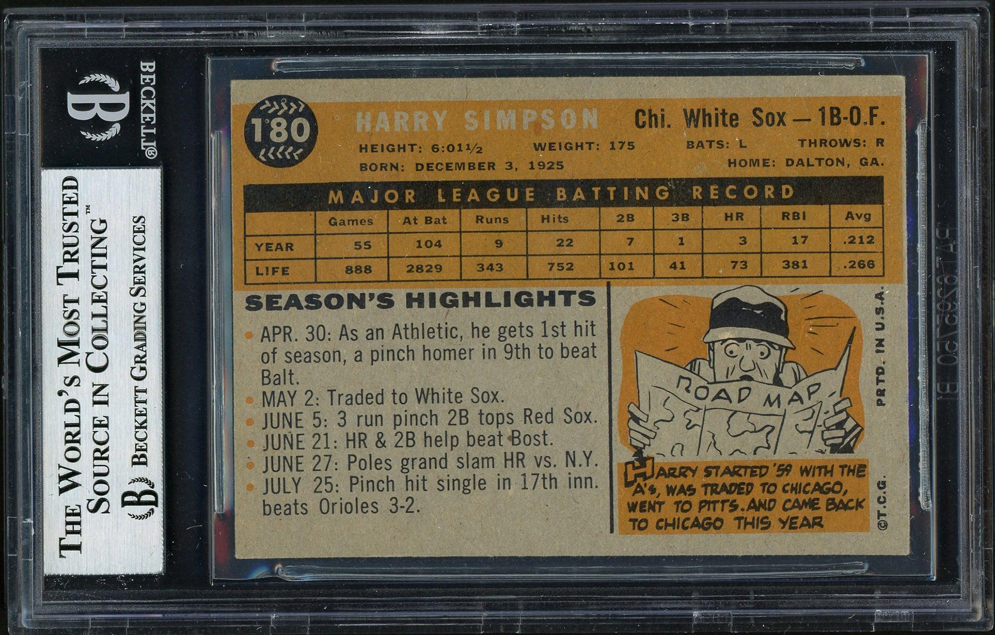 Harry Simpson Autographed 1960 Topps Card #180 Chicago White Sox Beckett BAS #12351492 - Image 2