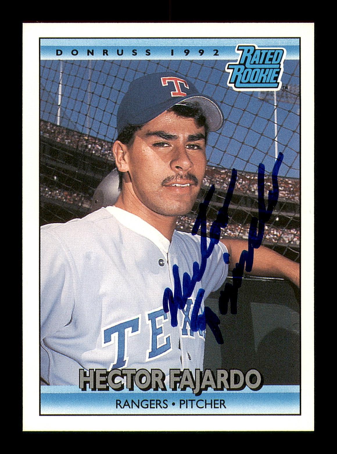 Hector Fajardo Autographed 1992 Donruss Rookie Card #419 Texas Rangers SKU #184568