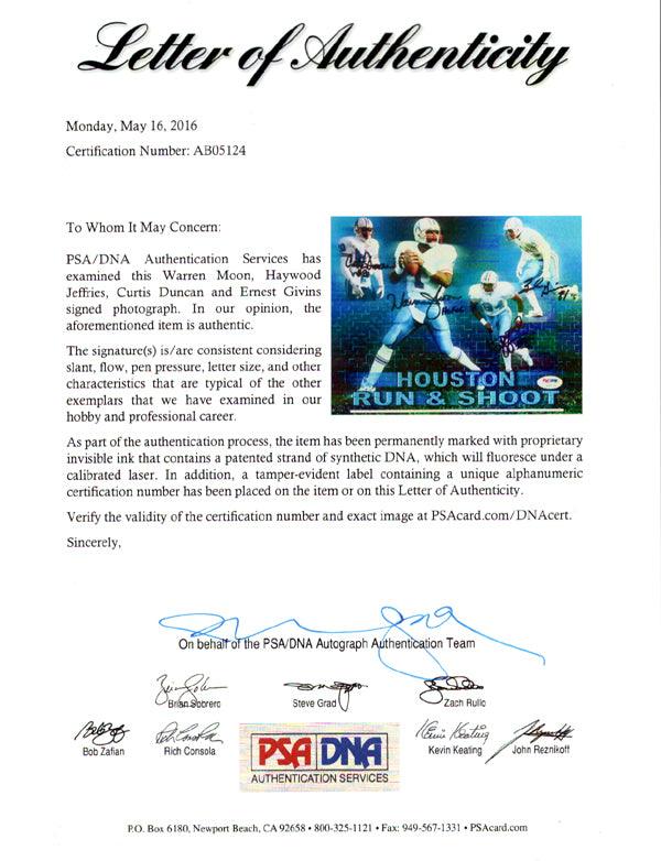 Houston Oilers Run & Shoot Autographed 8x10 Photo "HOF 06" With 4 Signatures Including Warren Moon PSA/DNA Stock #105448 - Image 2