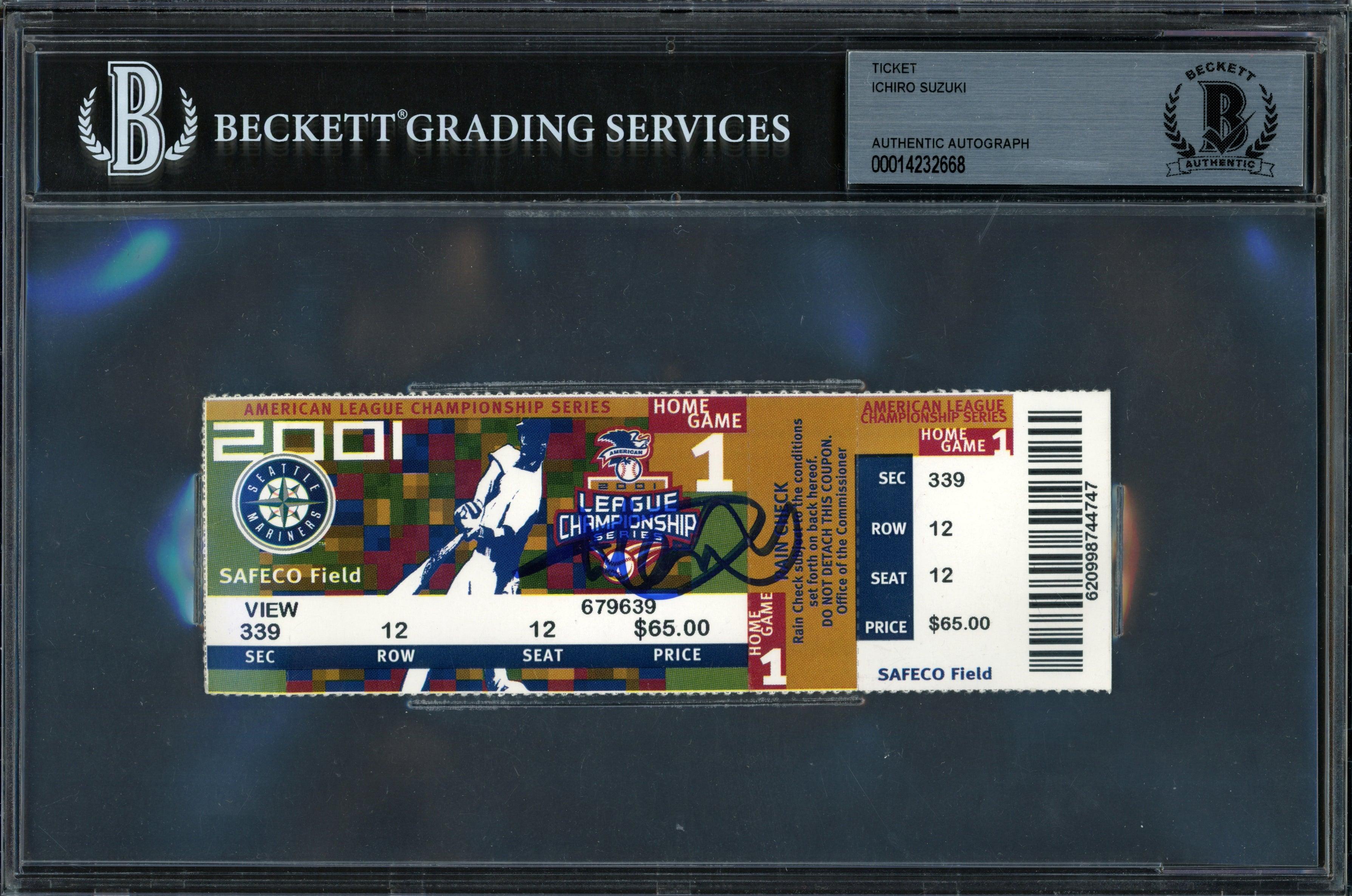 Ichiro Suzuki Autographed 2001 ALCS Game 1 Ticket 2001 ALCS Game 1 Ticket Seattle Mariners 1st Playoff Game Beckett BAS #14232668