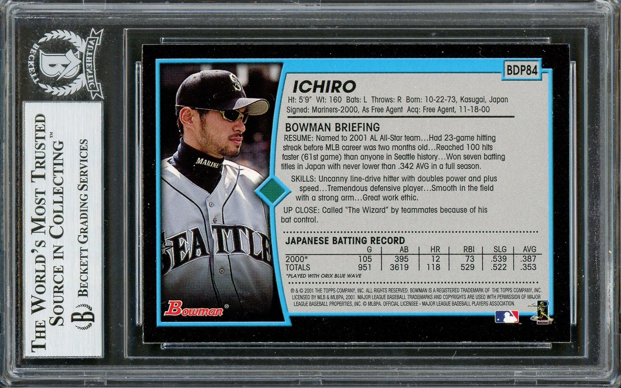 Ichiro Suzuki Autographed 2001 Bowman Draft Picks Rookie Card #BDP84 Seattle Mariners Beckett BAS #12783683 - Image 2
