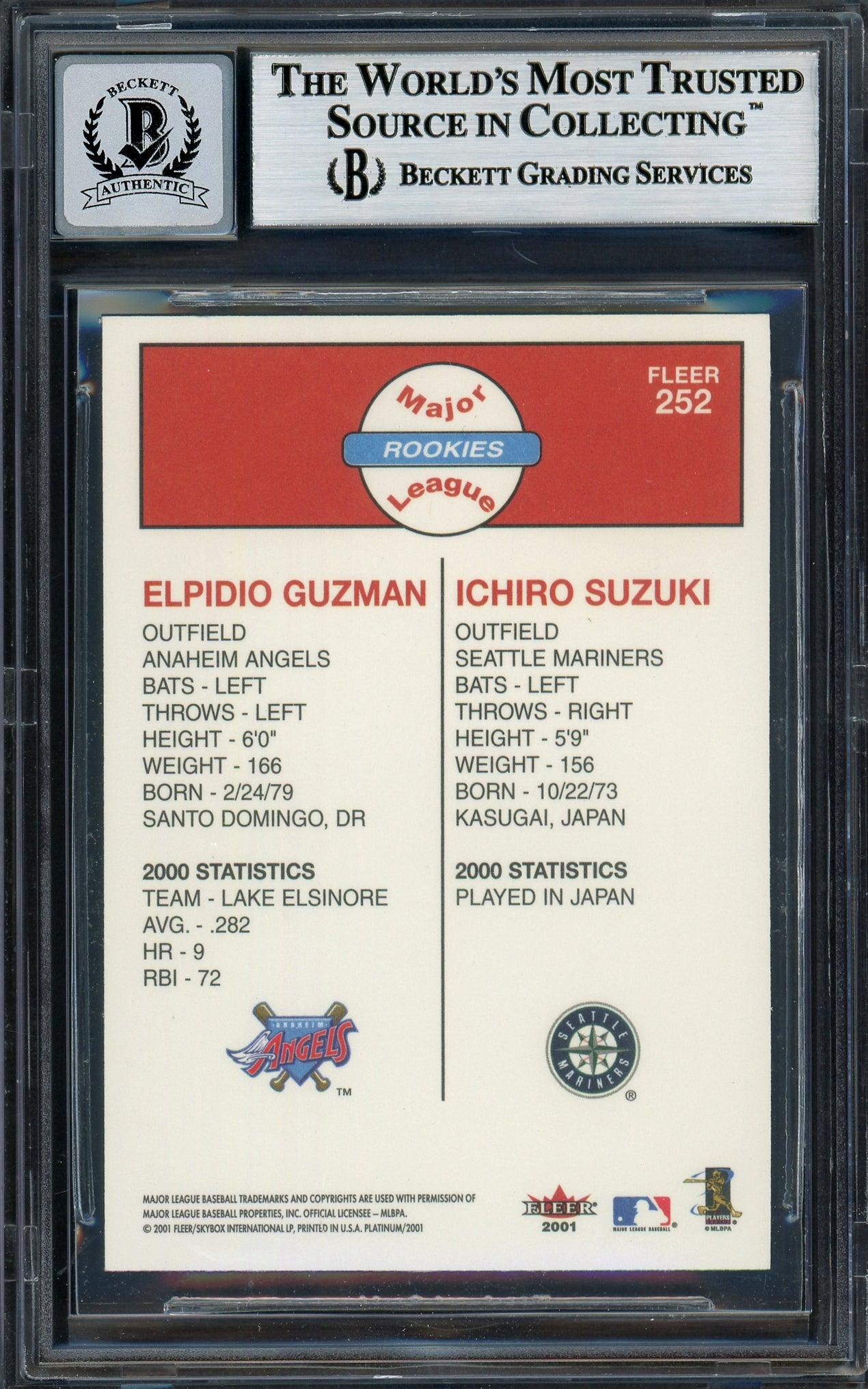 Ichiro Suzuki Autographed 2001 Fleer Platinum Rookie Card #252 Seattle Mariners Auto Grade Gem Mint 10 Beckett BAS #12786146 - Image 2