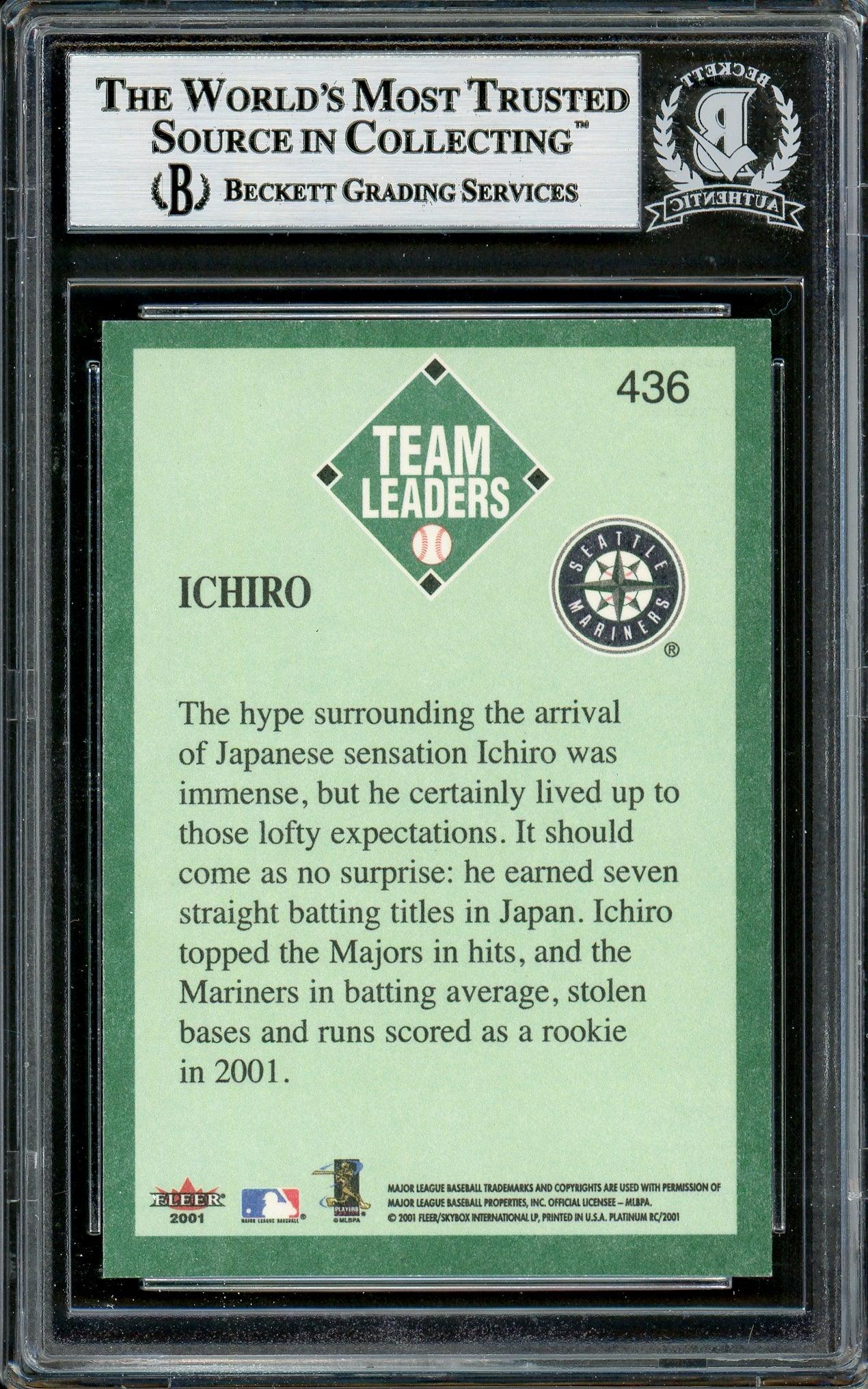 Ichiro Suzuki Autographed 2001 Fleer Platinum Rookie Card #436 Seattle Mariners Beckett BAS #12785148 - Image 2