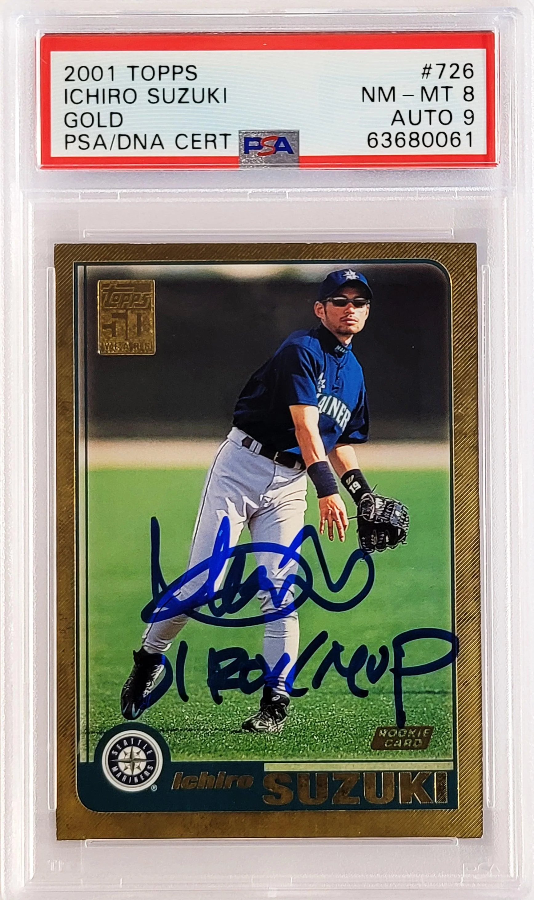 Ichiro Suzuki Autographed 2001 Topps Gold Rookie Card #726 Seattle Mariners PSA 8 Auto Grade Mint 9 "01 ROY MVP" PSA/DNA #63680061 - Image 2
