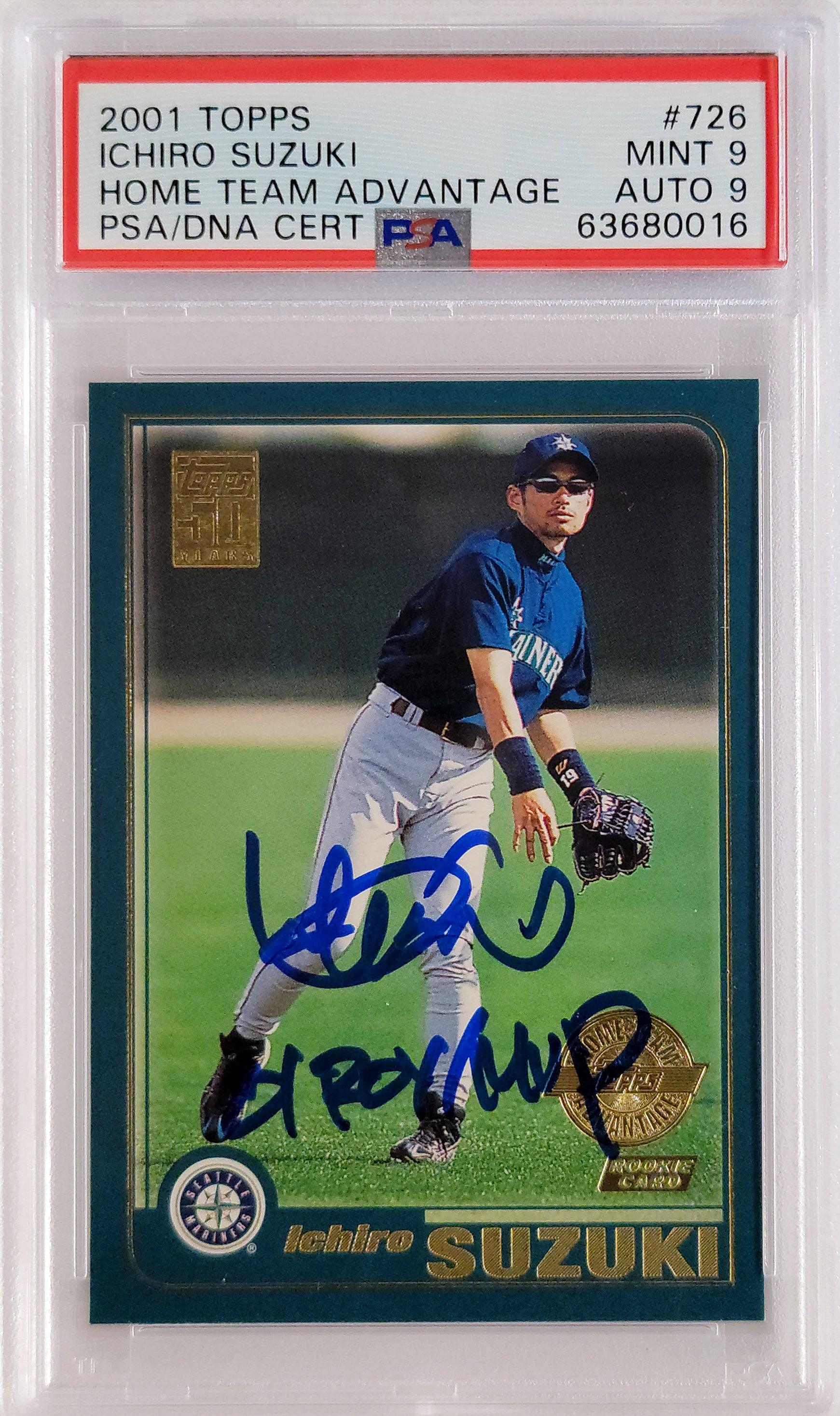 Ichiro Suzuki Autographed 2001 Topps Home Team Advantage Rookie Card #726 Seattle Mariners PSA 9 Auto Grade Mint 9 "01 ROY MVP" PSA/DNA #63680016 - Image 2