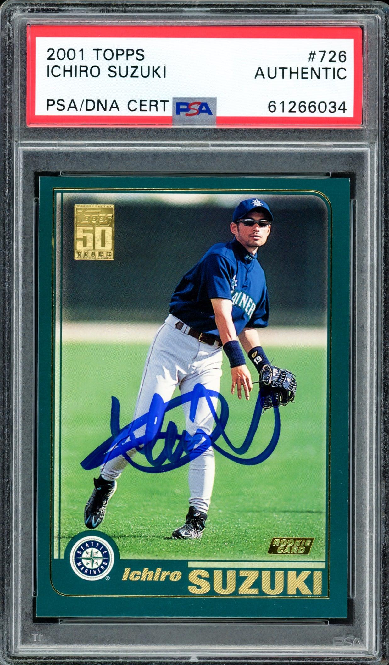 Ichiro Suzuki Autographed 2001 Topps Rookie Card #726 Seattle Mariners PSA/DNA Stock #207429