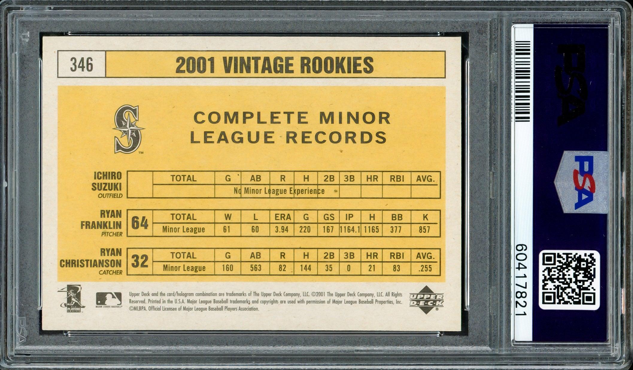 Ichiro Suzuki Autographed 2001 UD Vintage Rookie Card #346 Seattle Mariners PSA 9 Auto Grade Gem Mint 10 PSA/DNA Stock #208004 - Image 2