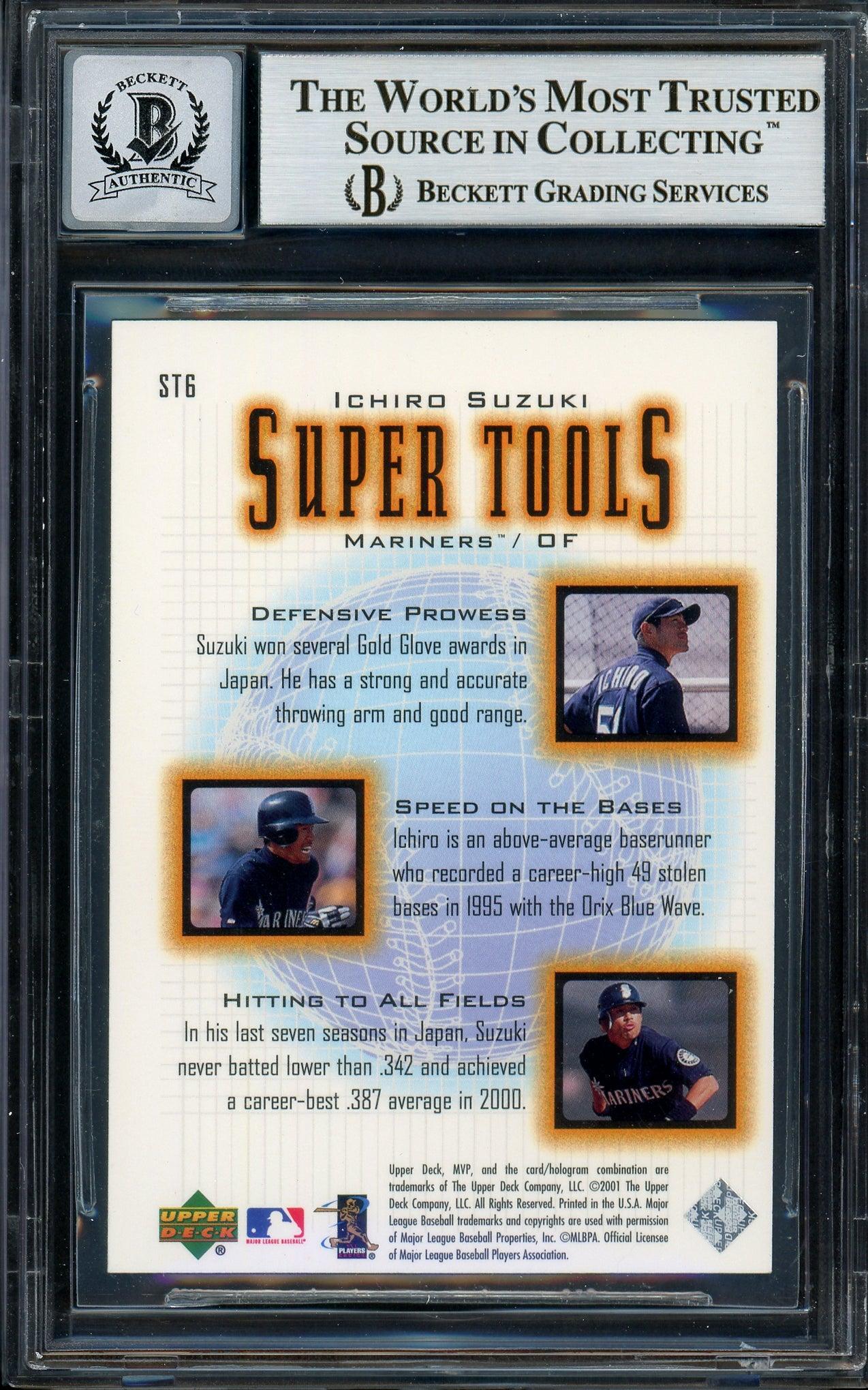 Ichiro Suzuki Autographed 2001 Upper Deck MVP Super Tools Rookie Card #ST6 Seattle Mariners Auto Grade Gem Mint 10 Beckett BAS #13018510 - Image 2
