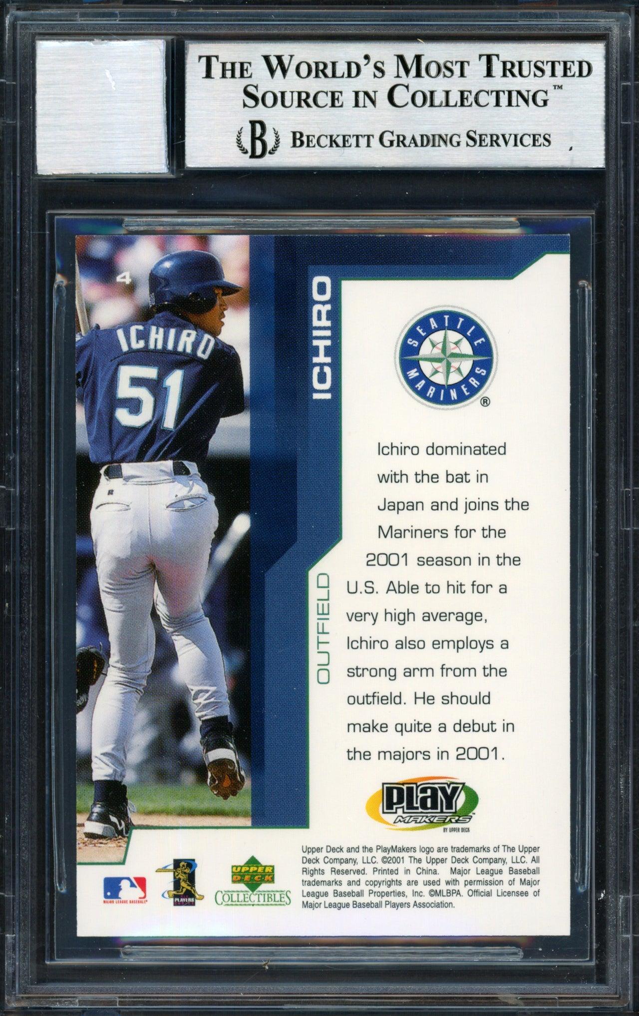 Ichiro Suzuki Autographed 2001 Upper Deck Play Makers Rookie Card #4 Seattle Mariners Auto Grade 10 Beckett BAS #12490821 - Image 2