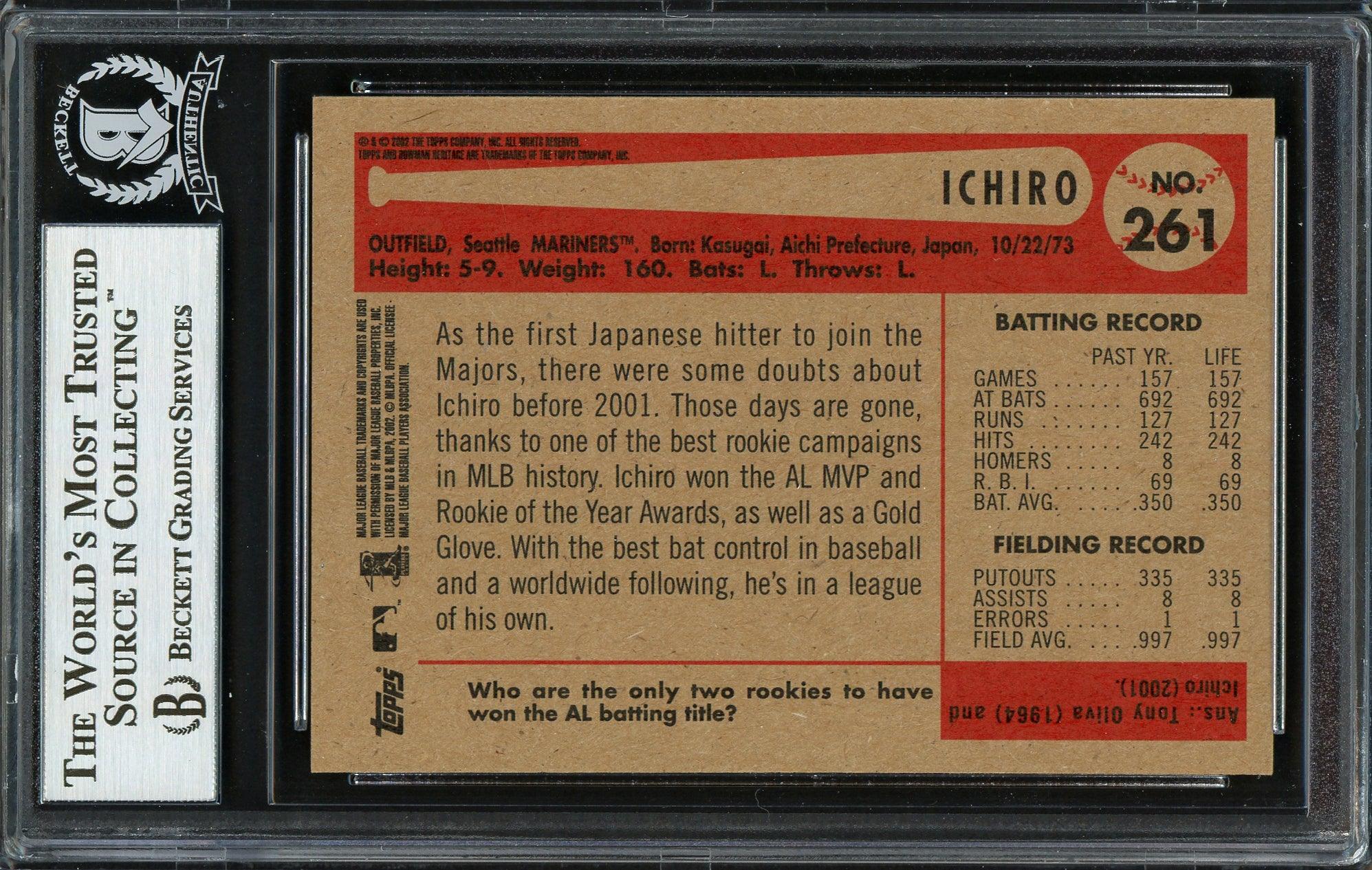 Ichiro Suzuki Autographed 2002 Bowman Heritage Card #261 Seattle Mariners Beckett BAS Stock #191255 - Image 2