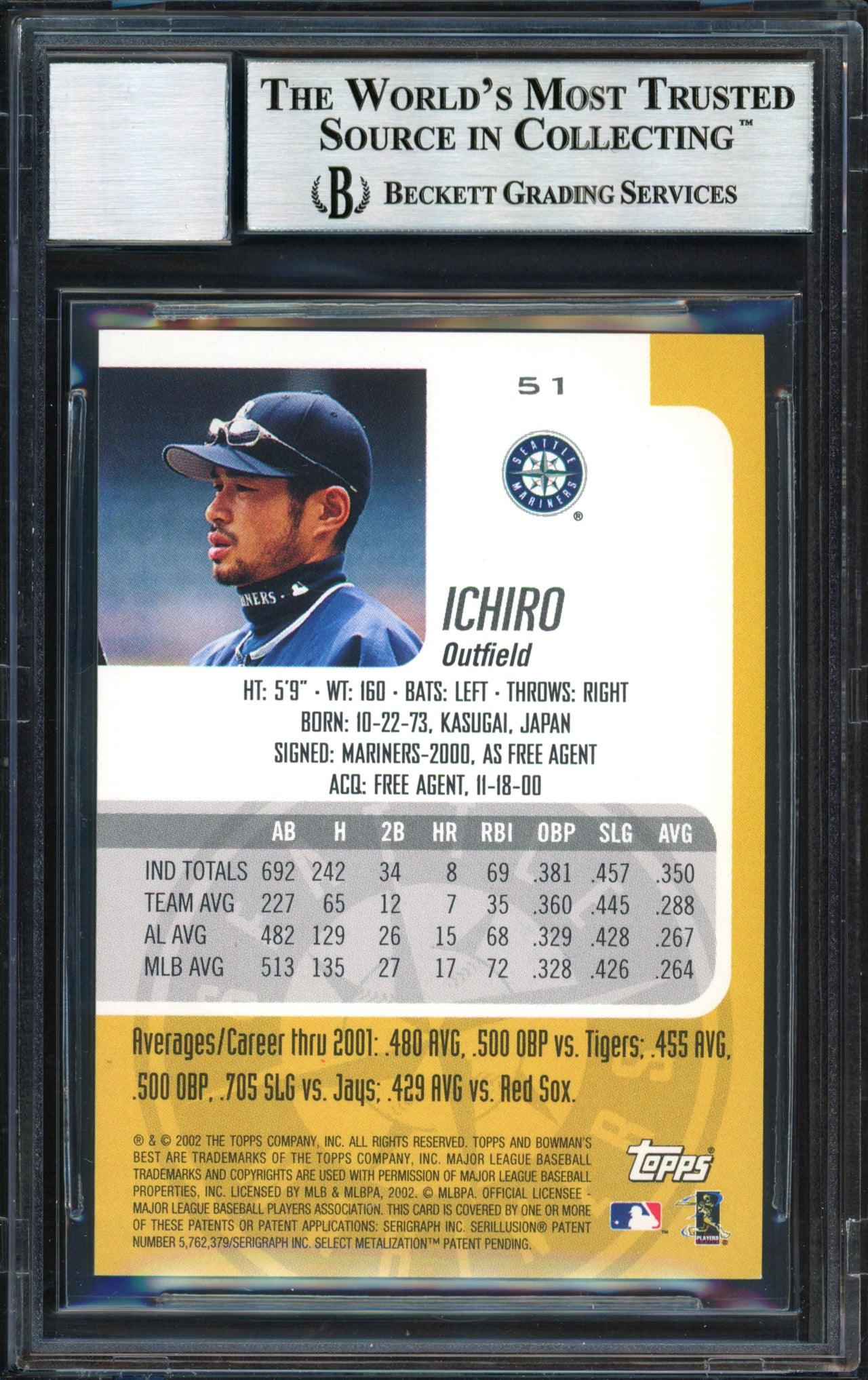 Ichiro Suzuki Autographed 2002 Bowman's Best Card #51 Seattle Mariners Auto Grade 10 Beckett BAS #12491093 - Image 2