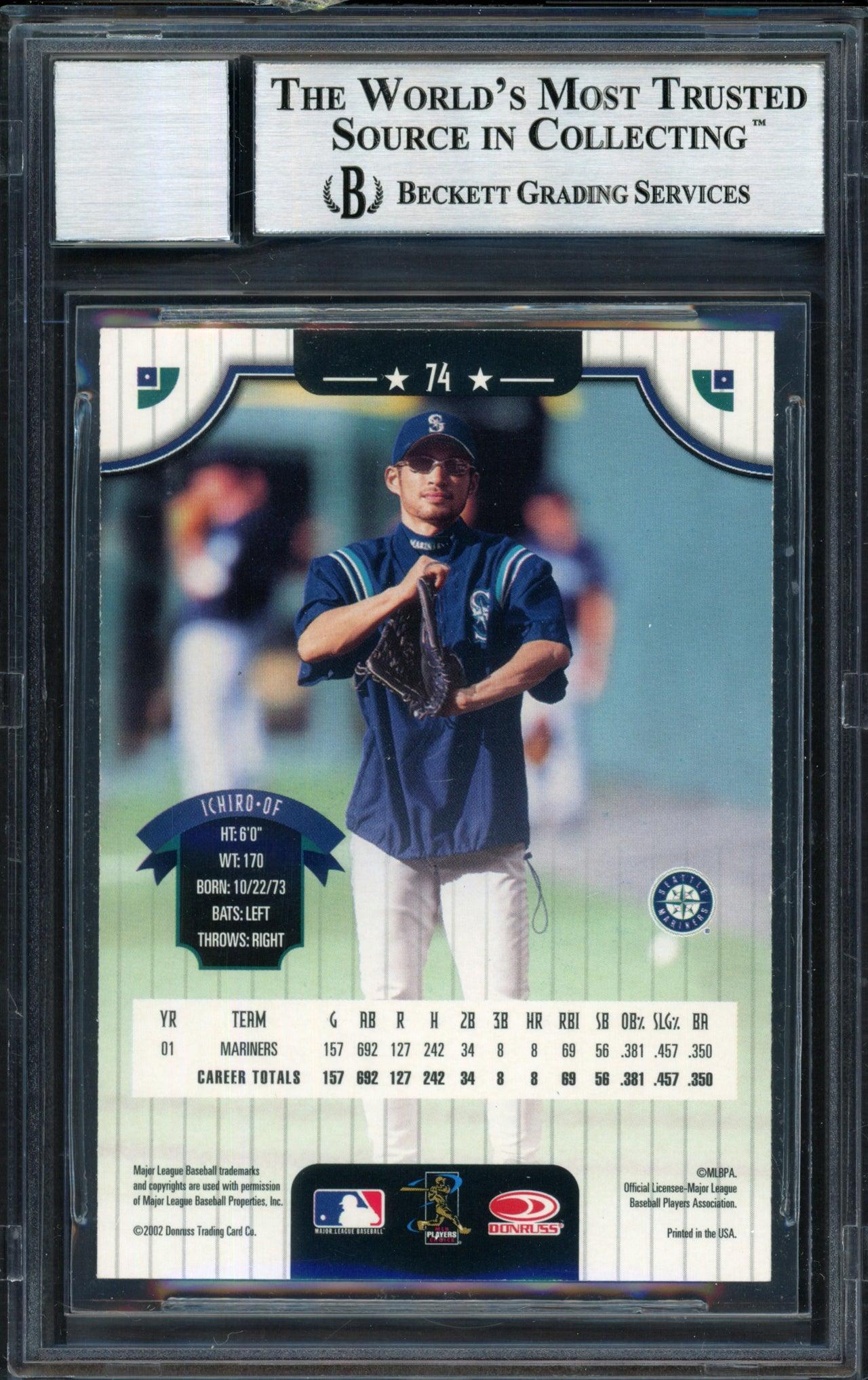 Ichiro Suzuki Autographed 2002 Donruss Card #74 Seattle Mariners Auto Grade 10 Beckett BAS #12491132 - Image 2