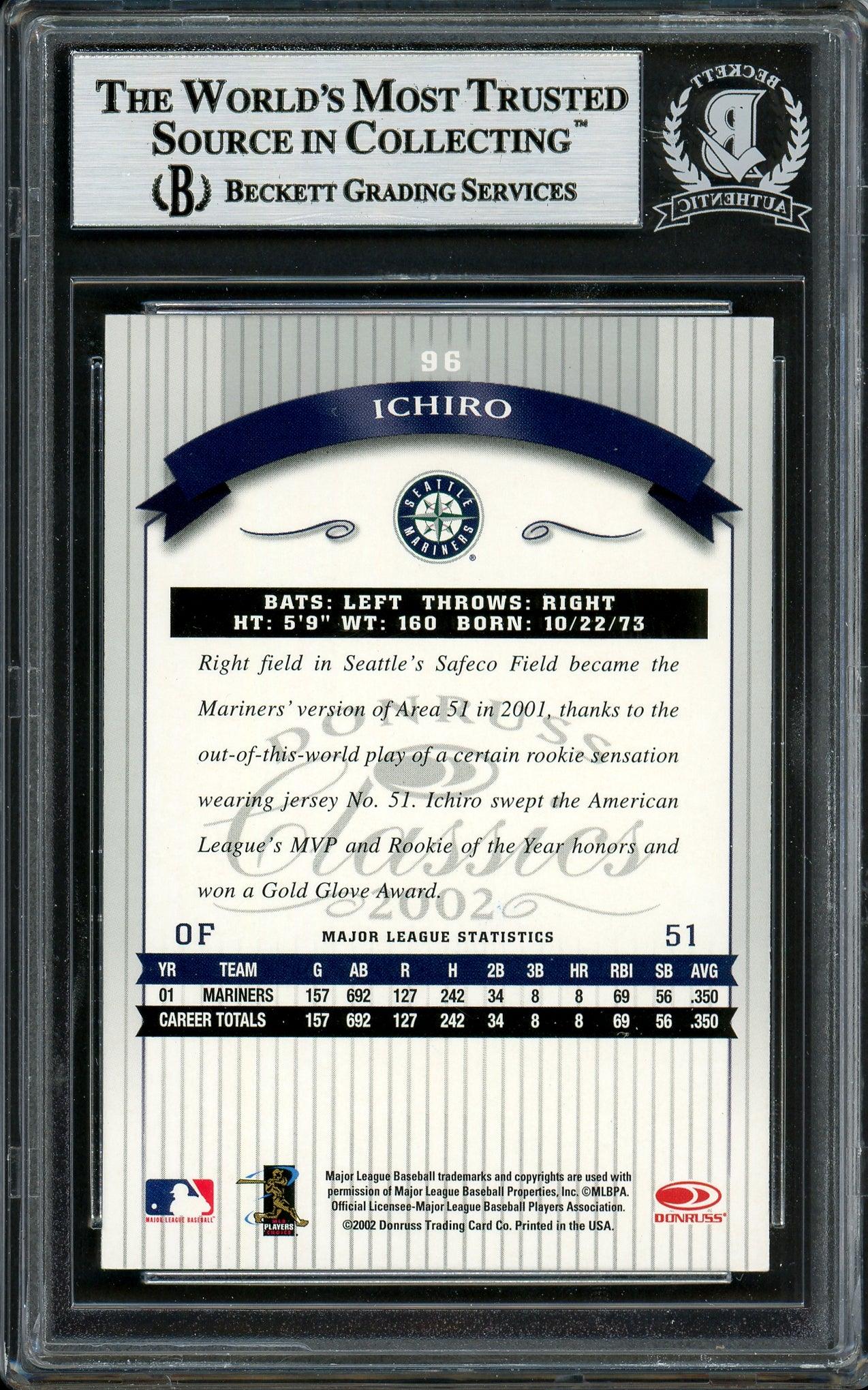 Ichiro Suzuki Autographed 2002 Donruss Classics Card #96 Seattle Mariners Beckett BAS Stock #194222 - Image 2