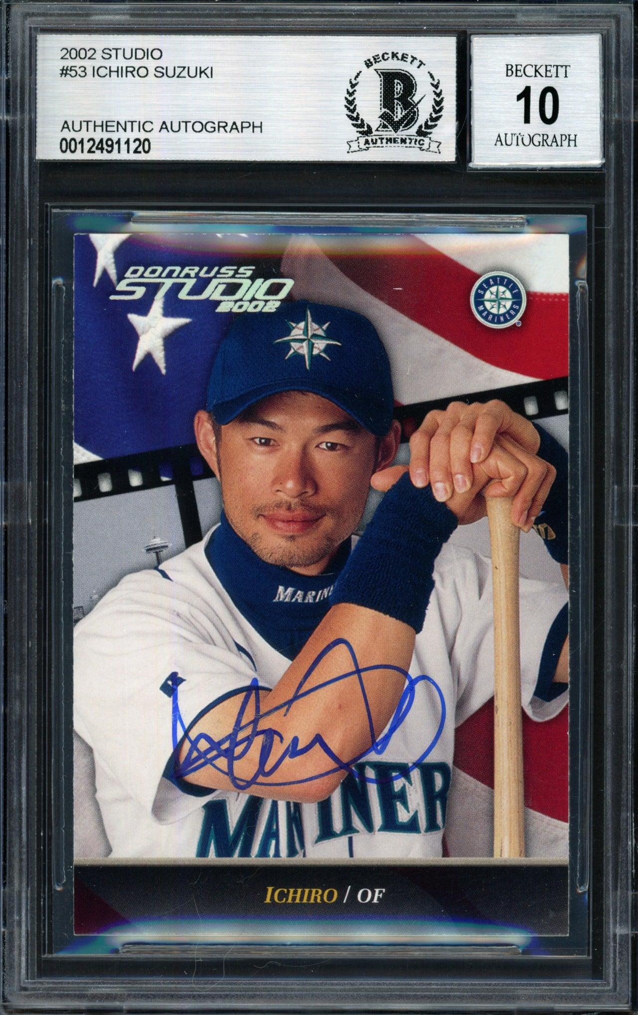 Ichiro Suzuki Autographed 2002 Donruss Studio Card #53 Seattle Mariners Auto Grade 10 Beckett BAS #12491120