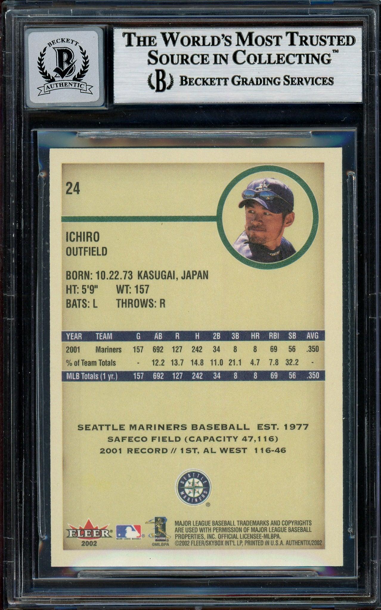 Ichiro Suzuki Autographed 2002 Fleer Authentix Card #24 Seattle Mariners Auto Grade Gem Mint 10 Beckett BAS #12786180 - Image 2