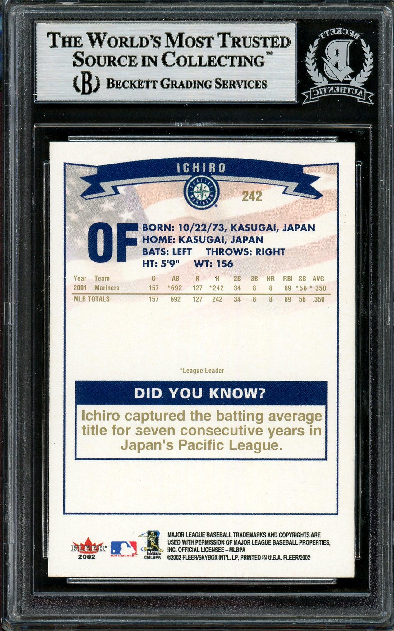 Ichiro Suzuki Autographed 2002 Fleer Card #242 Seattle Mariners Gold Letter Beckett BAS #12785751 - Image 2