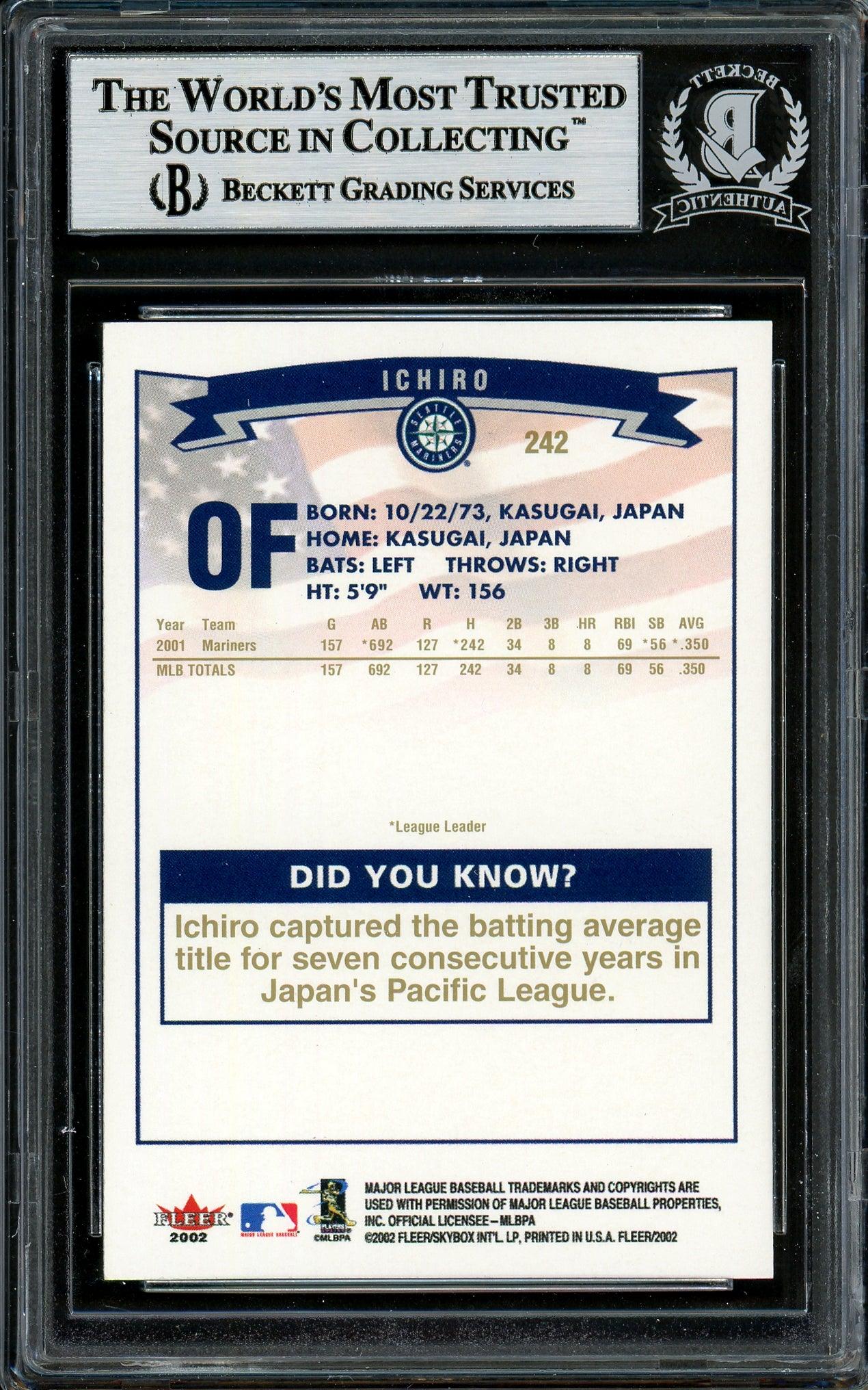 Ichiro Suzuki Autographed 2002 Fleer Card #242 Seattle Mariners Gold Letter Beckett BAS #12785752 - Image 2