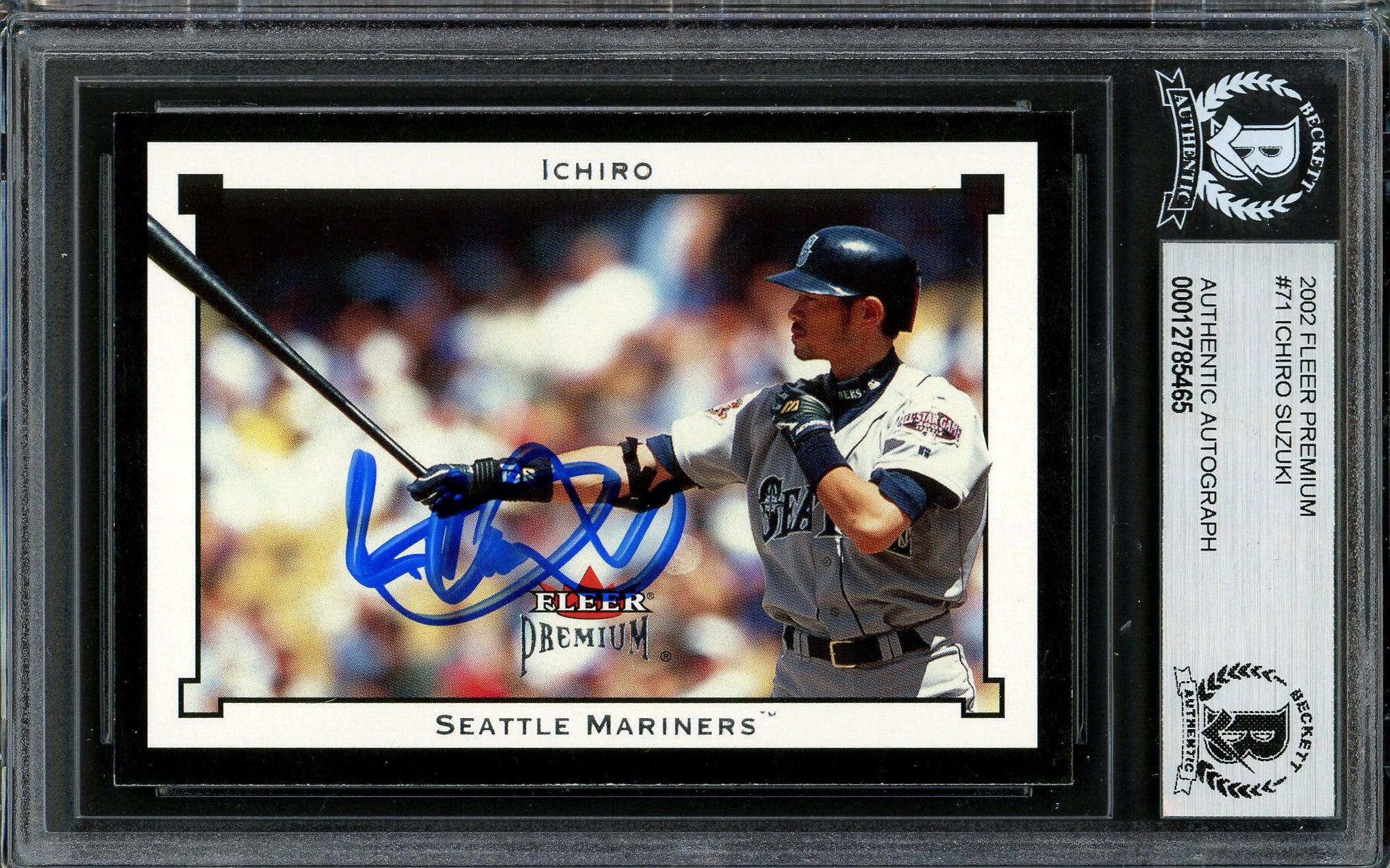 Ichiro Suzuki Autographed 2002 Fleer Premium Card #71 Seattle Mariners Beckett BAS Stock #194215